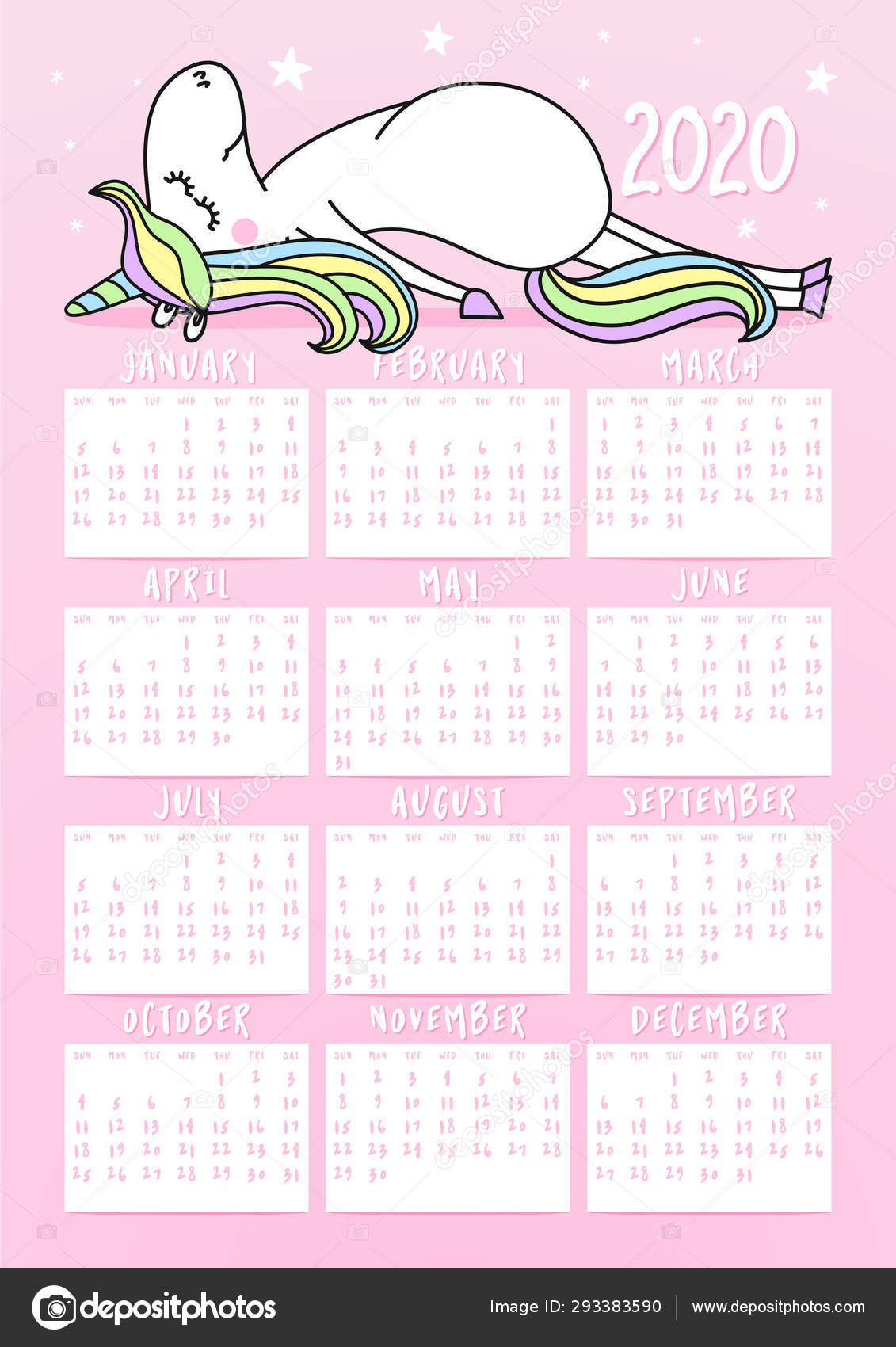 printable unicorn calendar 2020 calendar printables free