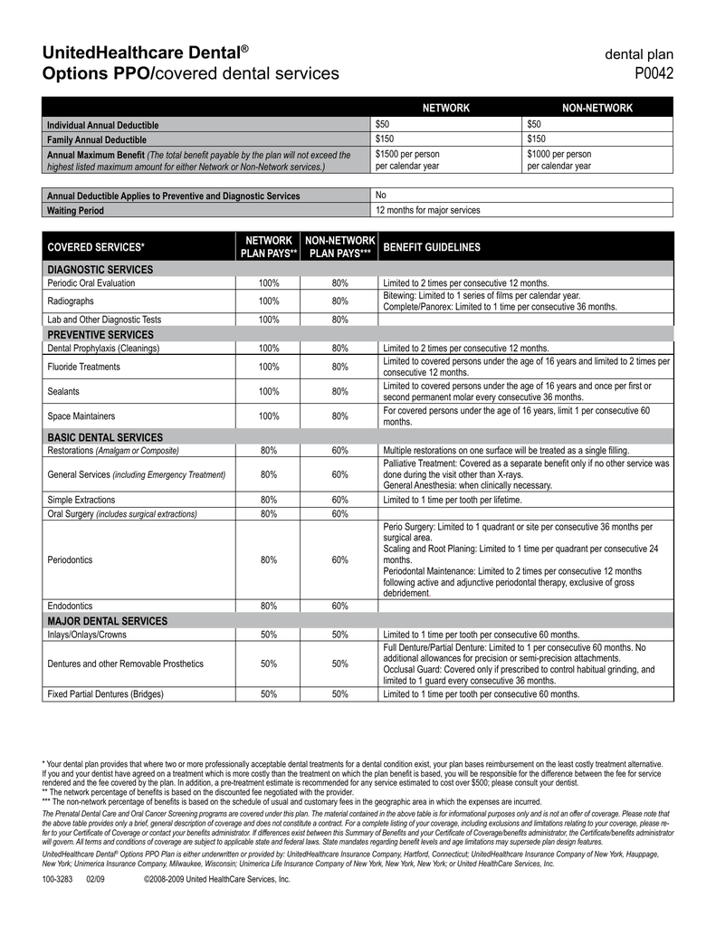 Unitedhealthcare Dental Options Ppo/ P0042 Dental Plan