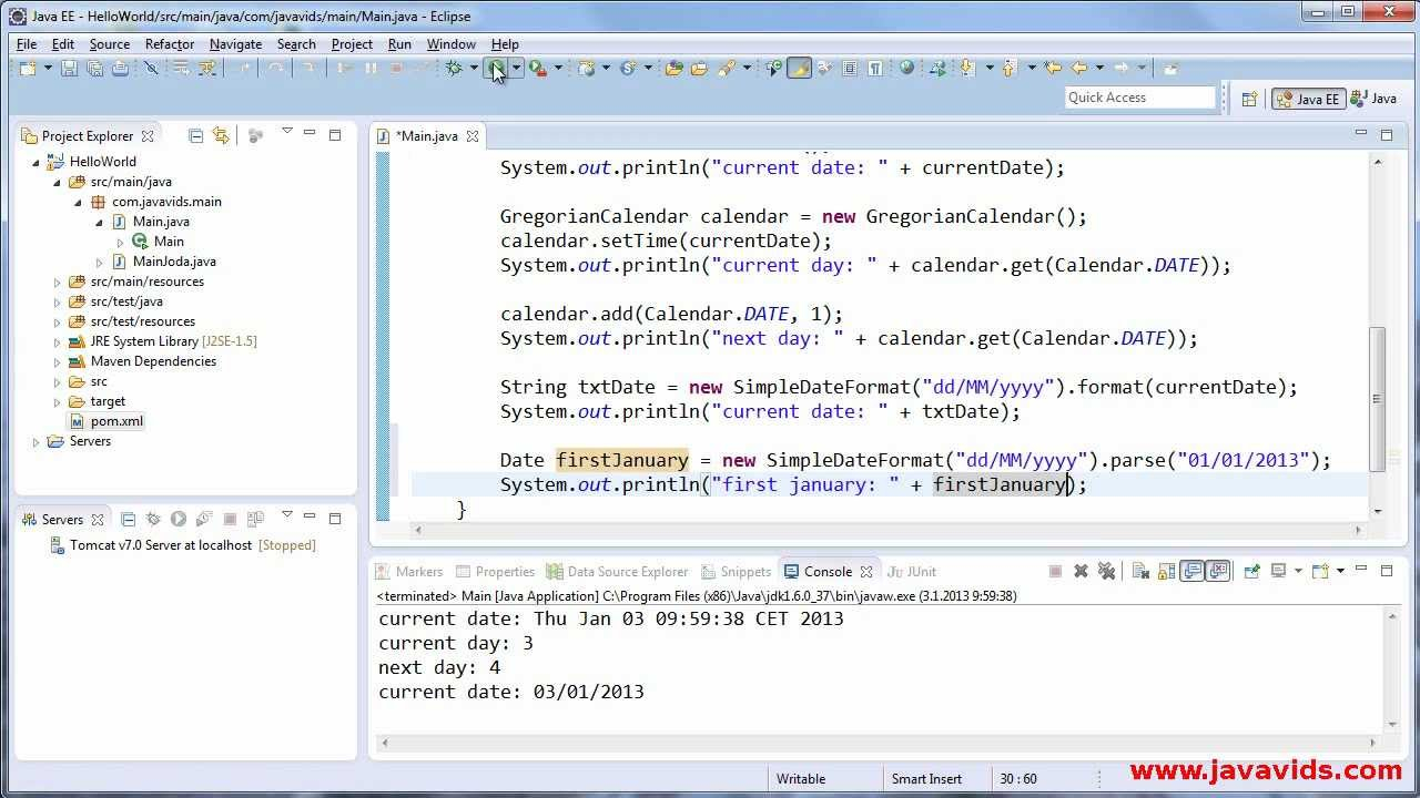 Using Date, Calendar And Simpledateformat In Java : Javavids