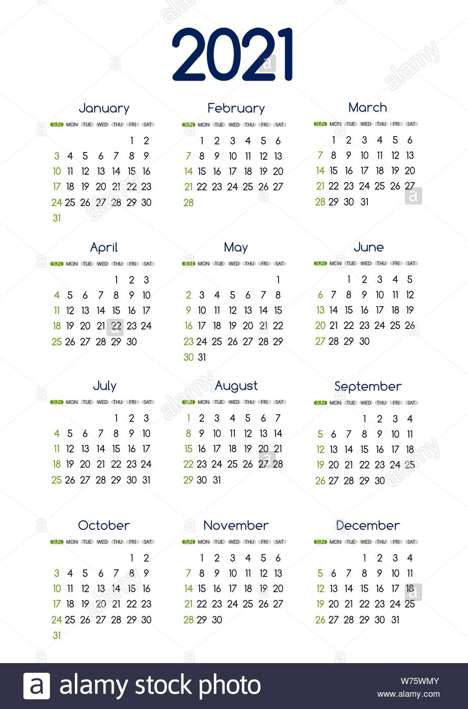 Vector 2021 New Year Calendar Planner Template In Minimal