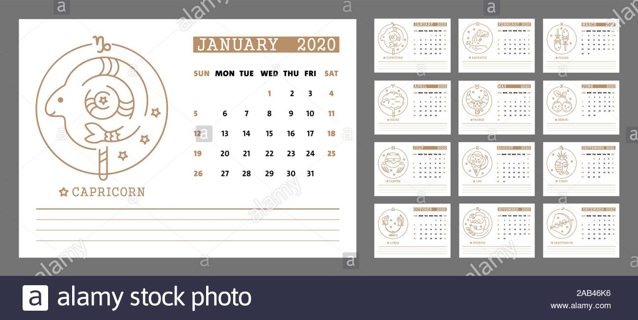Vector Calendar 2020 Printable Template. New Year Days In