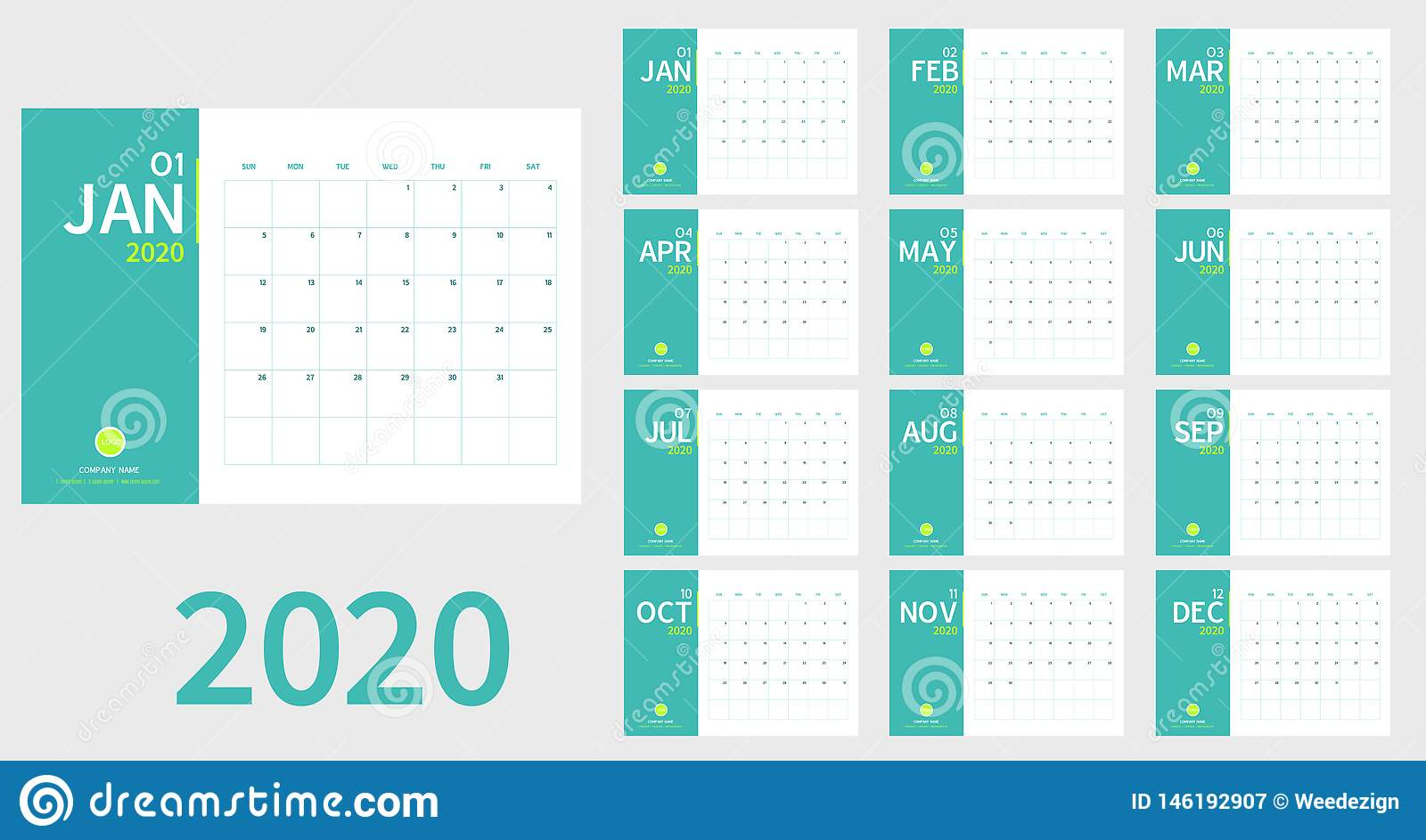 Vector Of 2020 New Year Calendar In Clean Minimal Table
