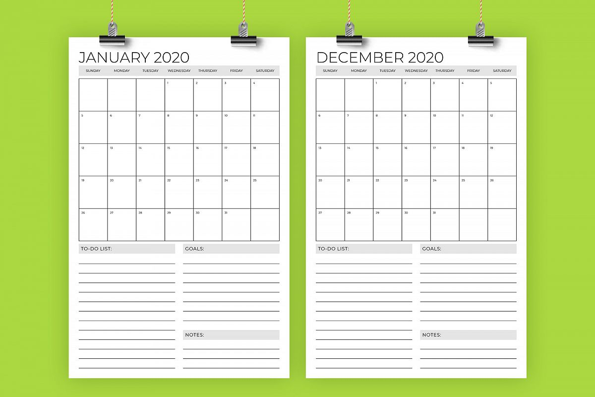 Vertical 11 X 17 Inch 2020 Calendar Template