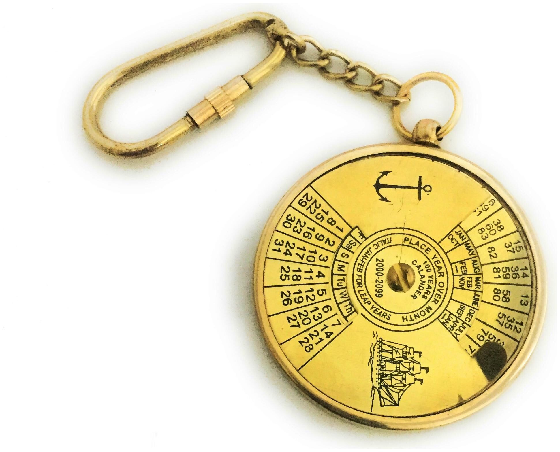 Vintage Brass 100 Years Calendar Working Keychain