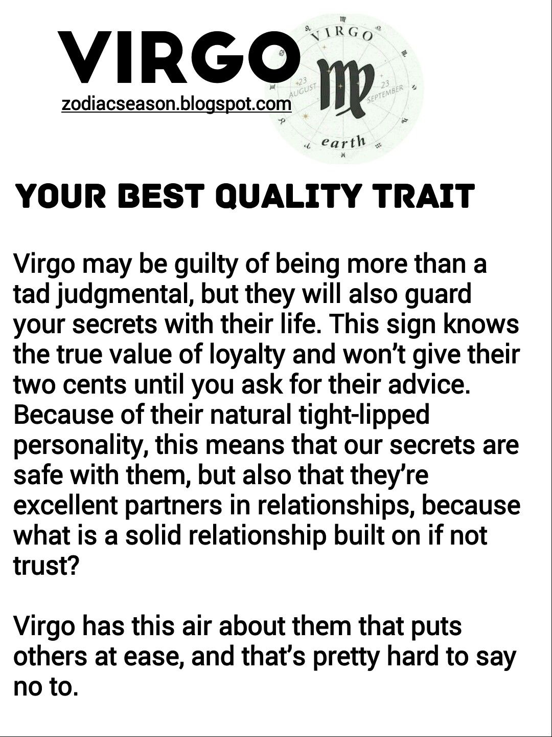 Virgo Best Quality Trait | Virgo Personality, Virgo Quotes