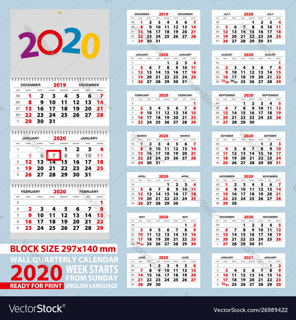 Wall Calendar 2020 Week Start From Sunday For A4
