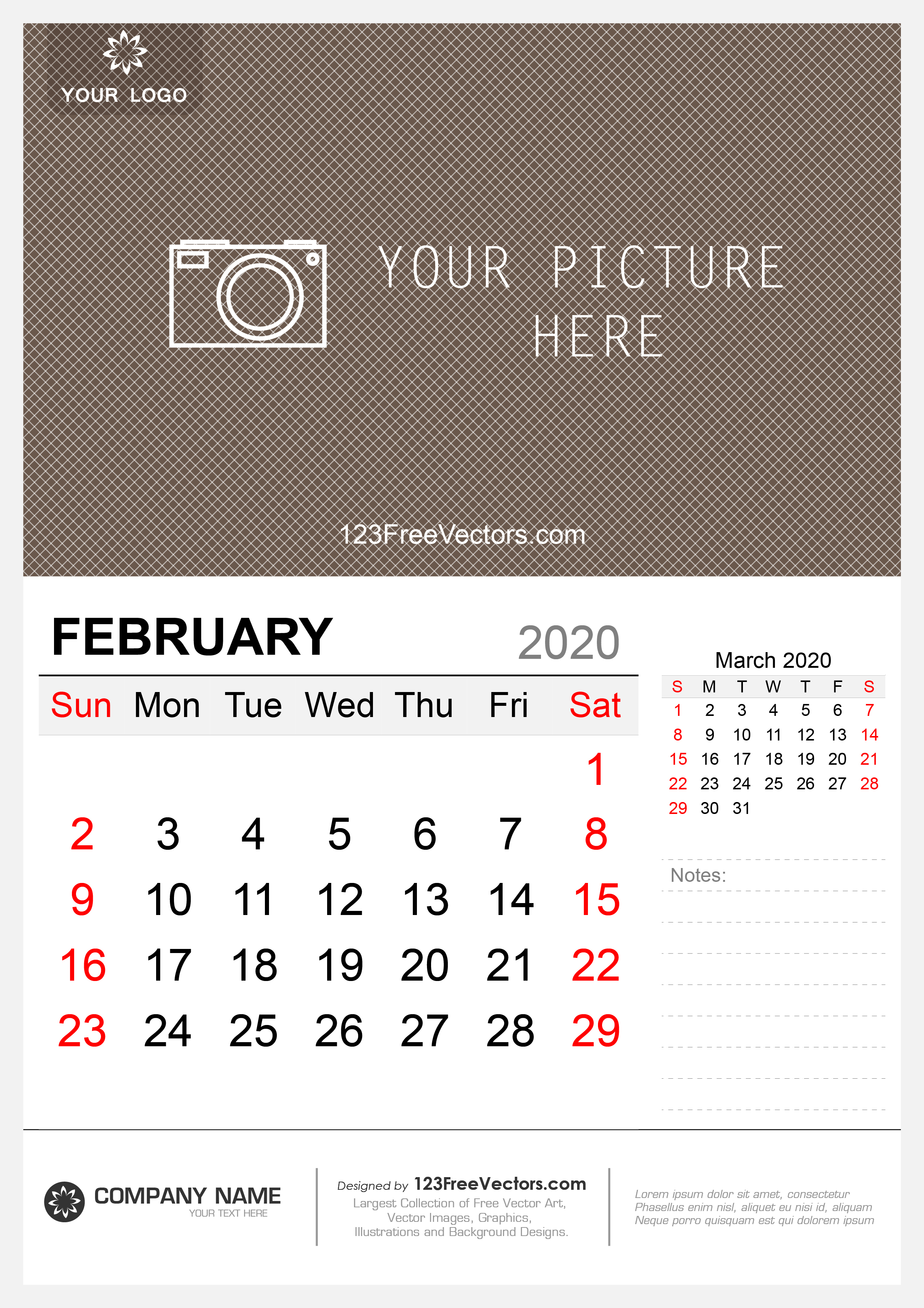 Wall Calendar February 2020