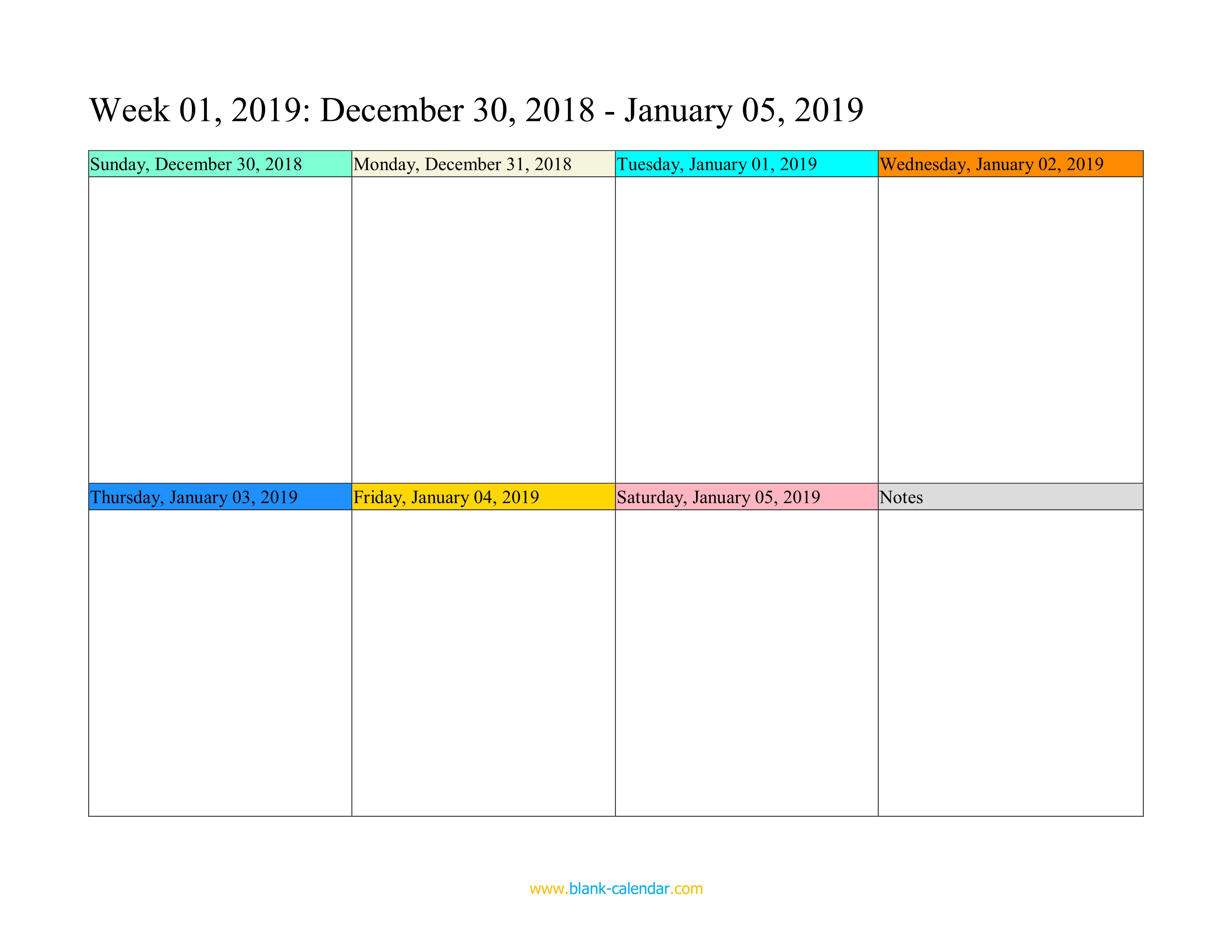 Weekly Calendar 2019 (Word, Excel, Pdf)