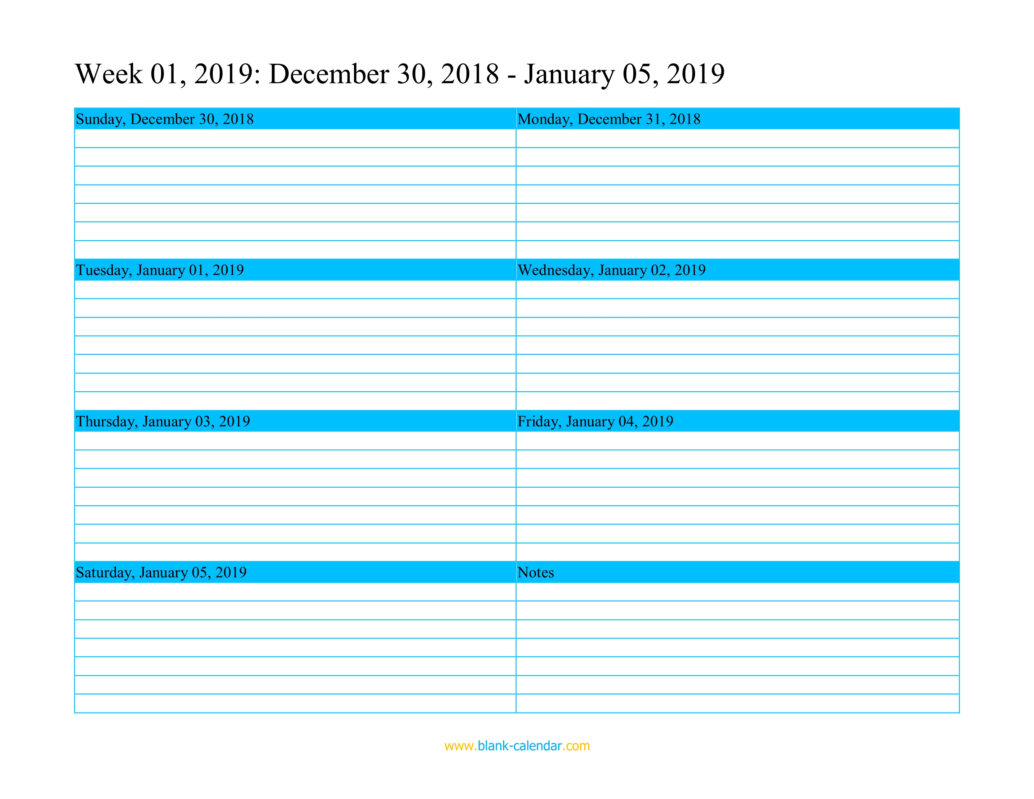 Free Printable Calendar One Week Per Page | Calendar ...