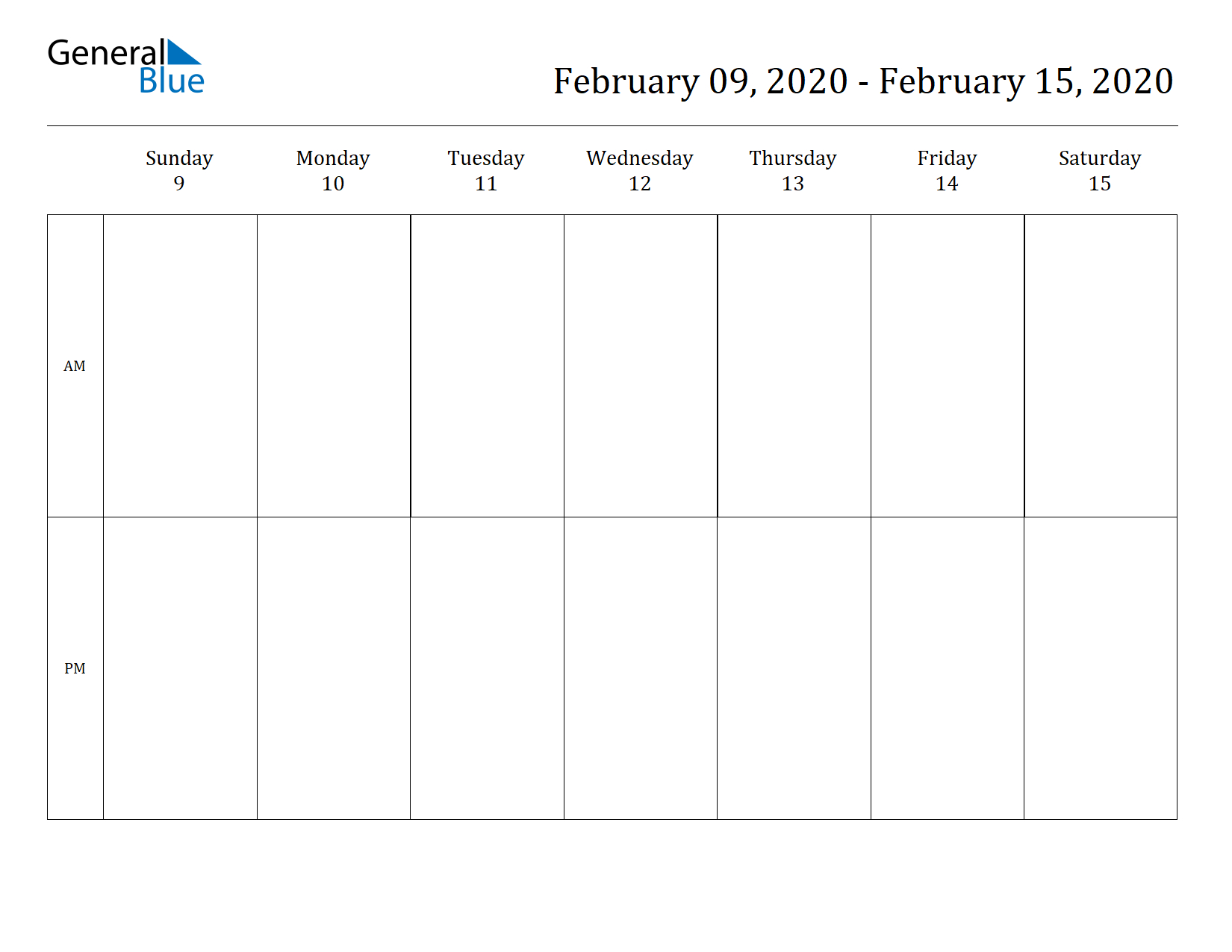Weekly Calendar - February 9, 2020 To February 15, 2020