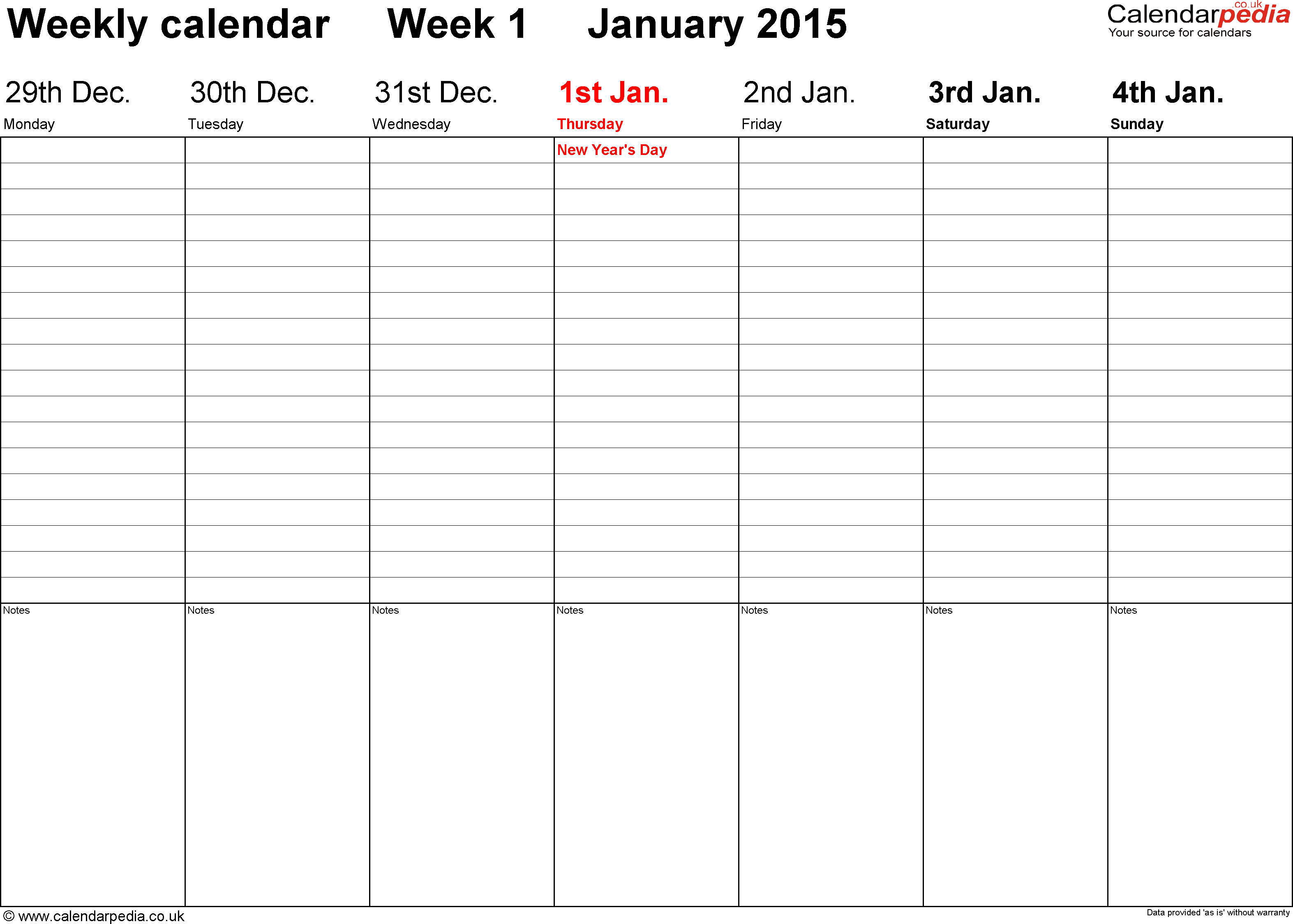 Weekly Calendar Template 2015 - Free Download