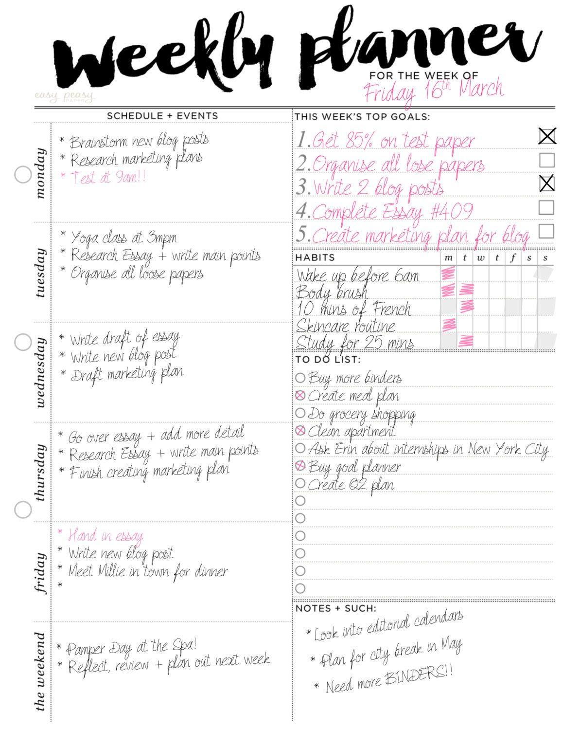 Weekly Planner Printable Planne Pages - Weekly Organizer