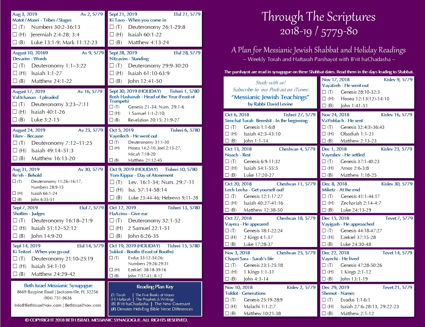 Weekly Torah Parsha Calendar For 2019/2020 - Calendar