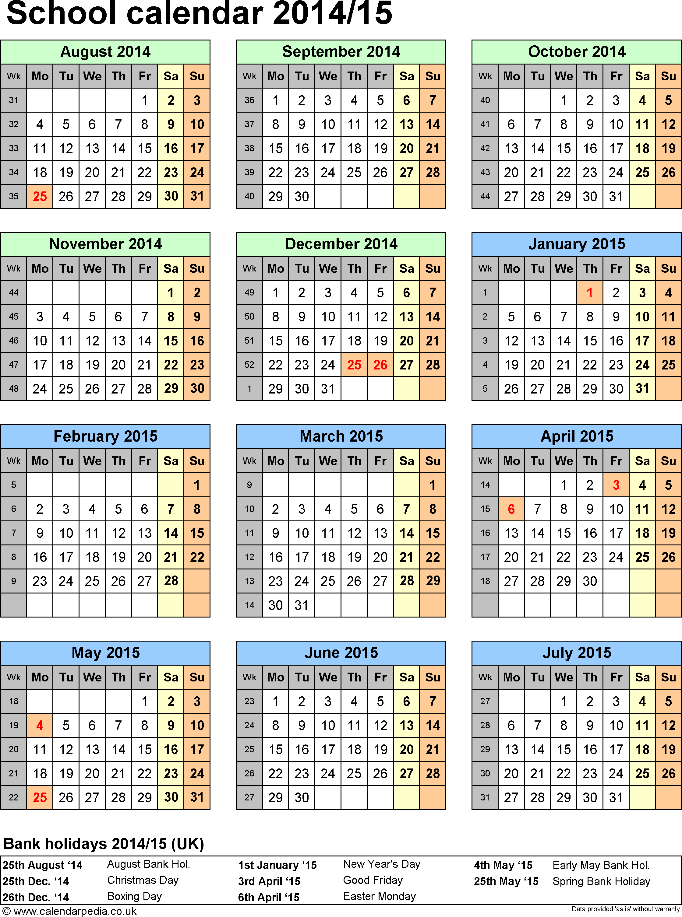 Printable 1 Year Calendar