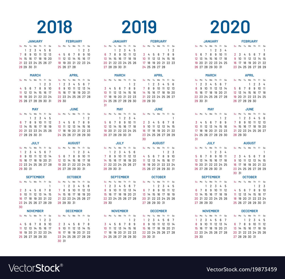 Year 2018 2019 2020 Calendar