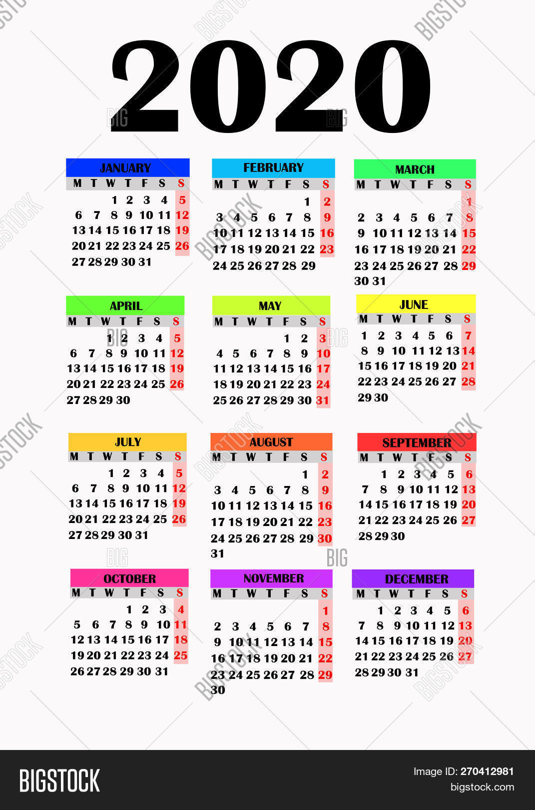 Year 2020 Calendar. Image &amp; Photo (Free Trial) | Bigstock