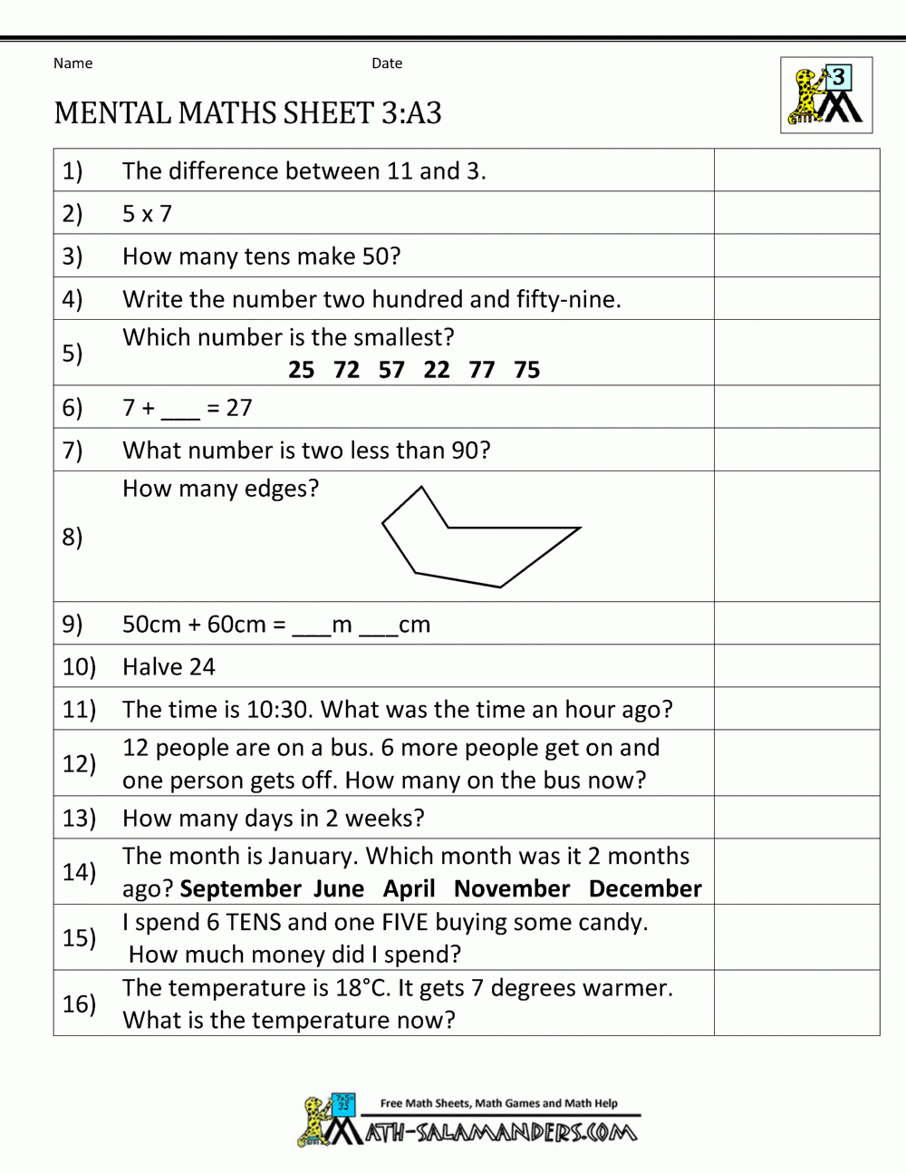 Calendar Year 3 Maths