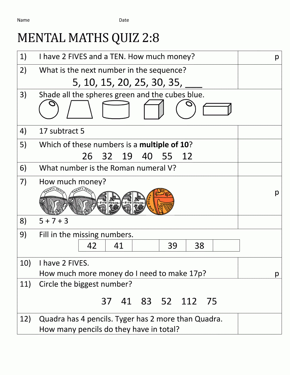 Year 8 Maths Worksheets | Mental Maths Worksheets, Math