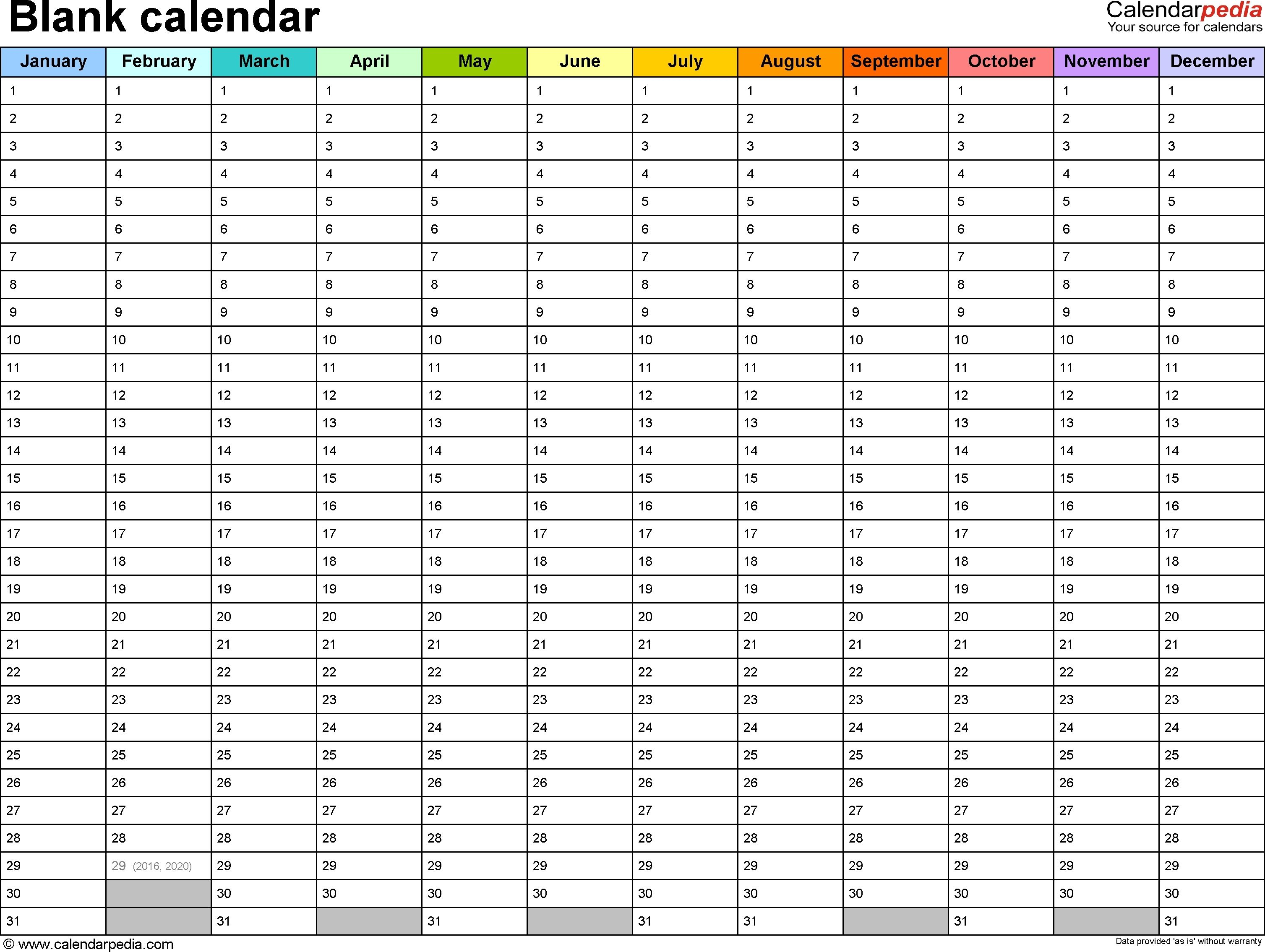 Year Long Calendar Printable Calendar Printables Free Templates