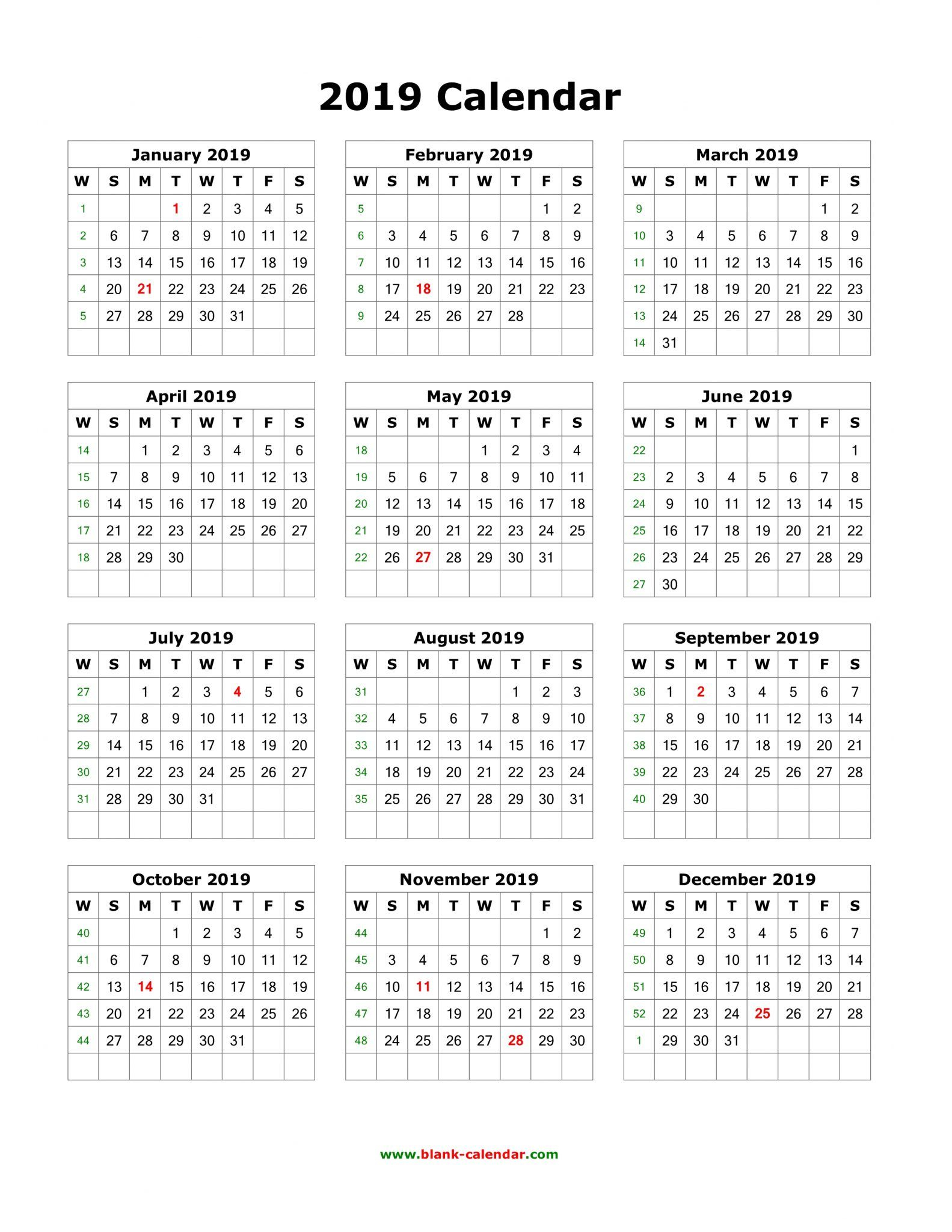 Yearly 2019 Calendar With Holidays | Printable Yearly