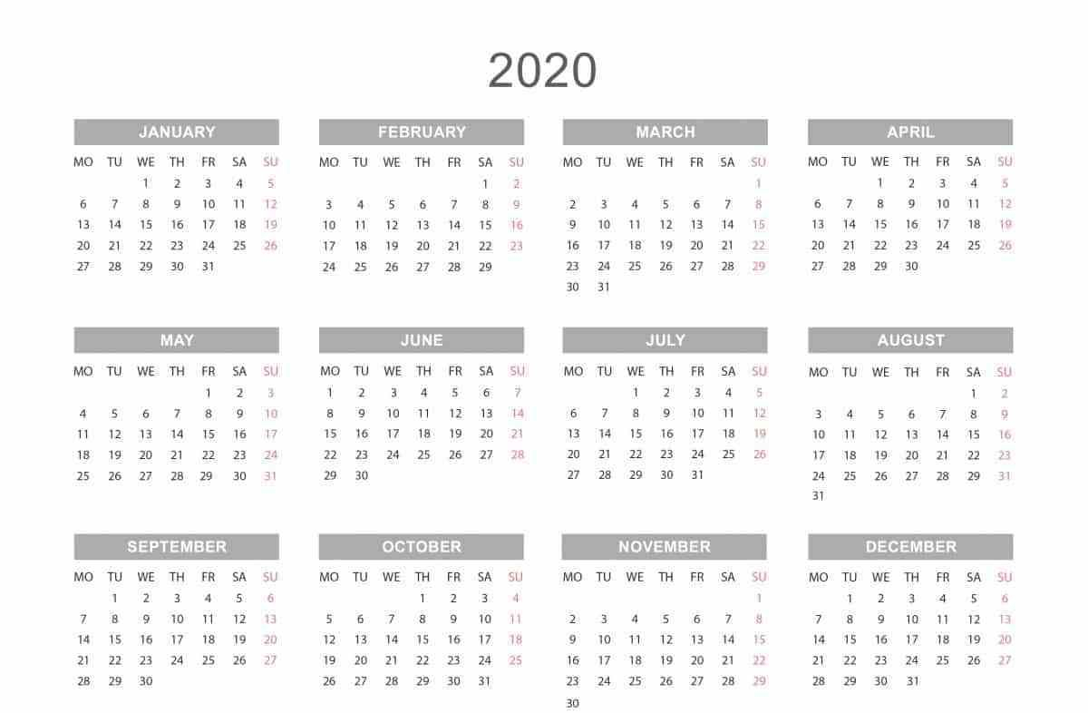 Yearly Calendar 2020 | Weekly Calendar Template, Printable