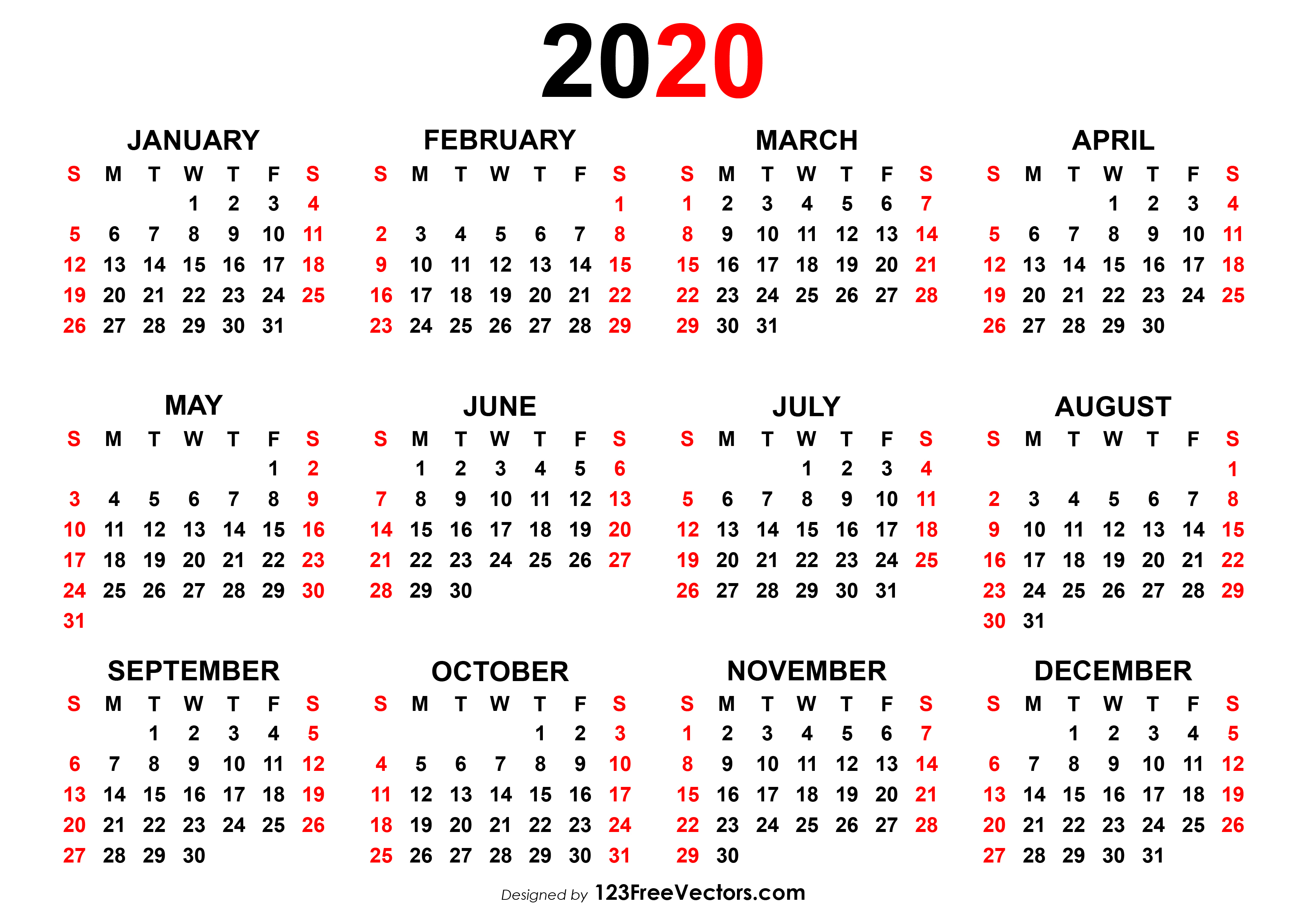 Yearly Calendar 2020