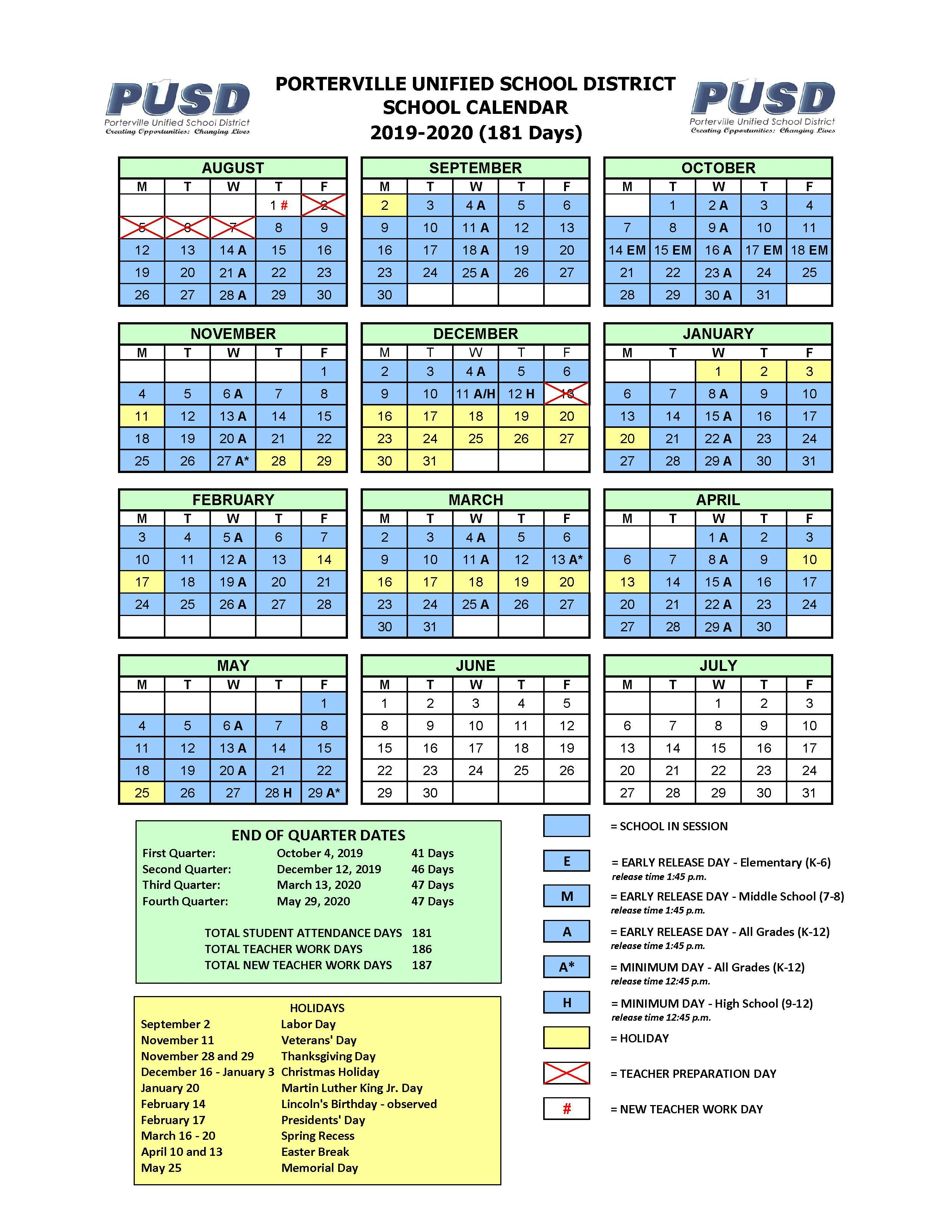 Yearly Calendar – Calendars – Porterville Unified School