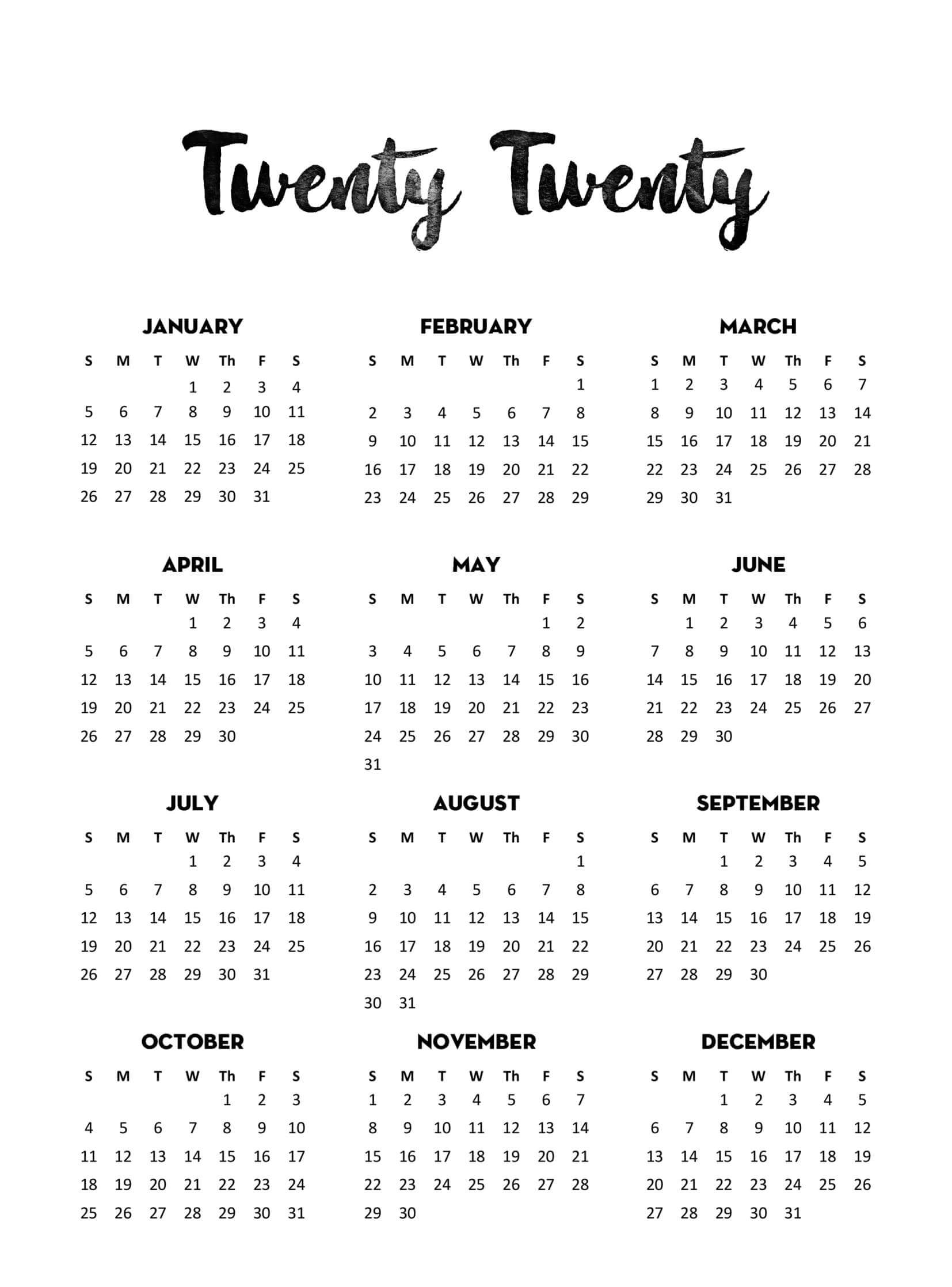 Yearly Calendar Template With Notes 2020 - 2019 Calendars