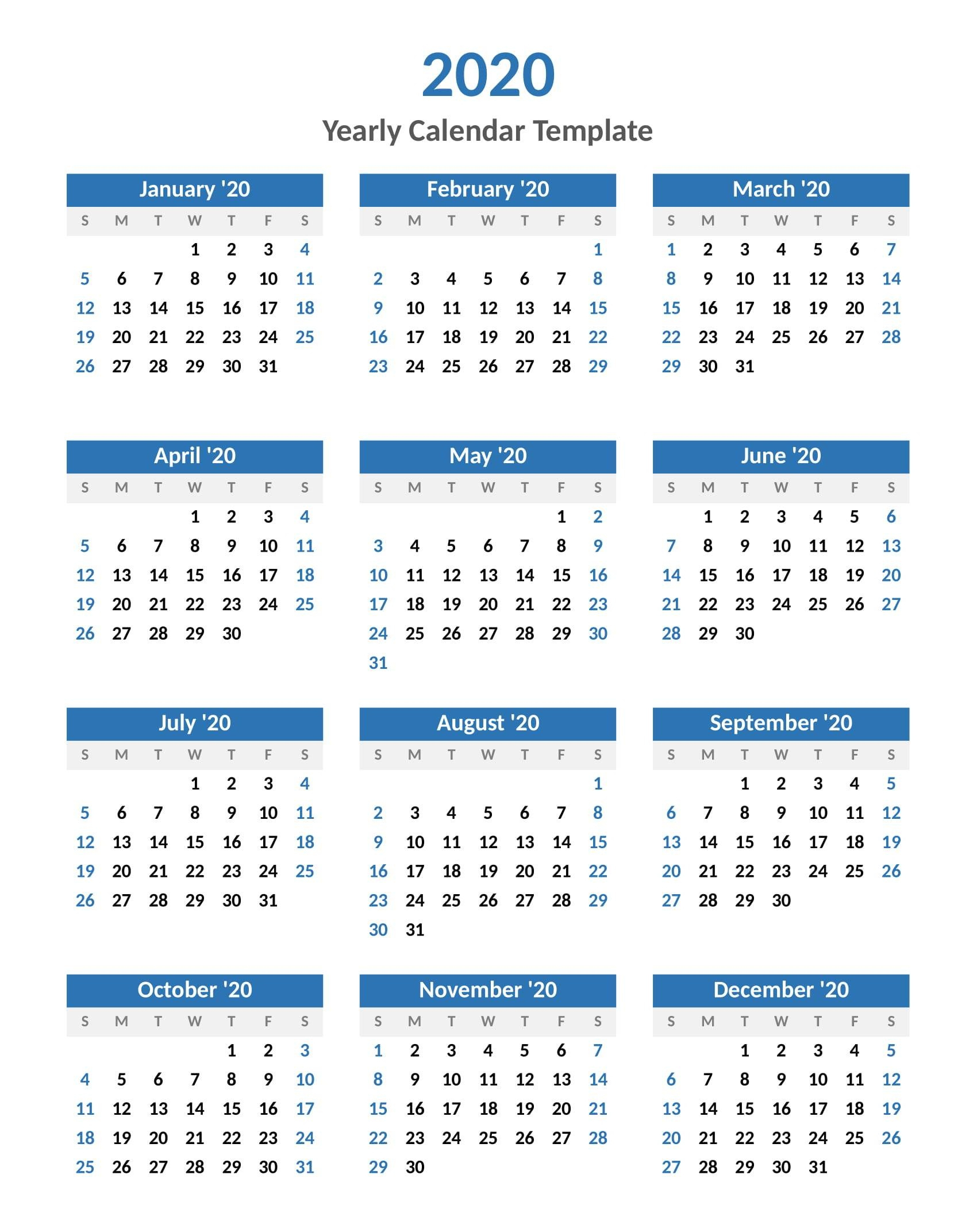 Yearly Calendar With Notes 2020 Pdf - 2019 Calendars For