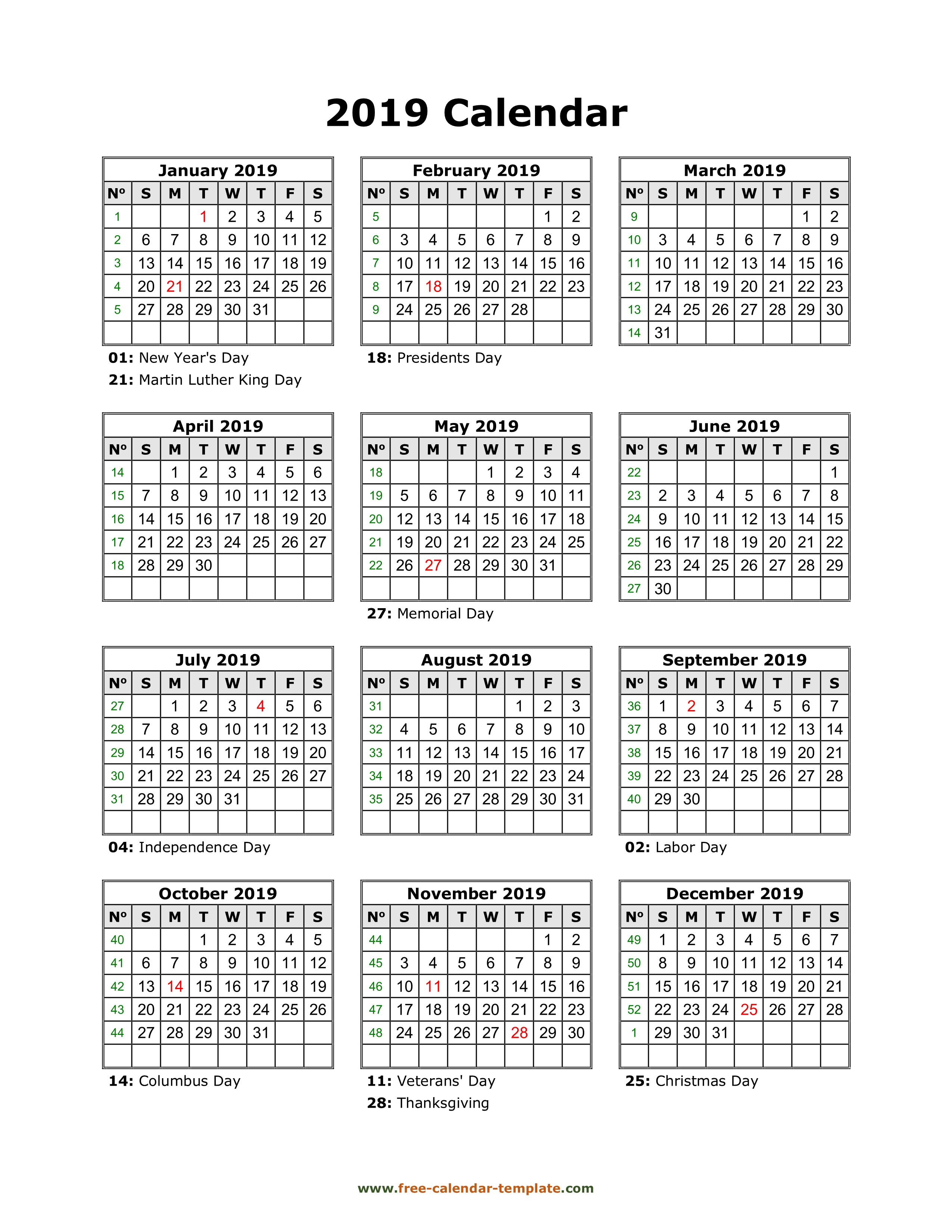 Print Year View Calendar 