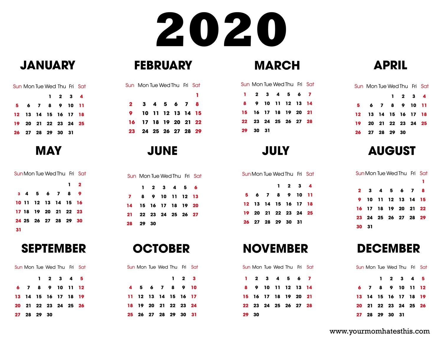 York U Calendar 2020 | Month Calendar Printable