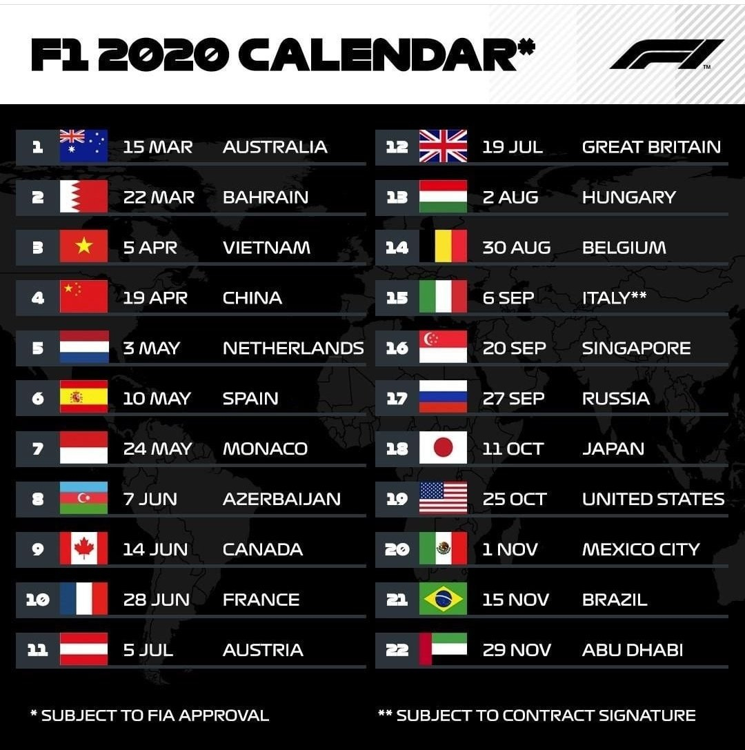 Formula 1 Calendar 2020 Tickets | Calendar Printables Free Templates