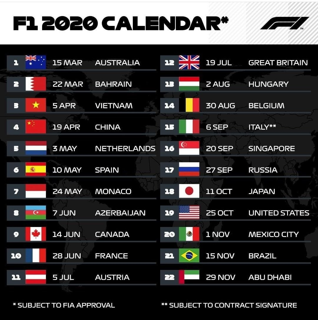 Zhorz On Twitter: &quot;formula 1 Calendar 2020 #f1