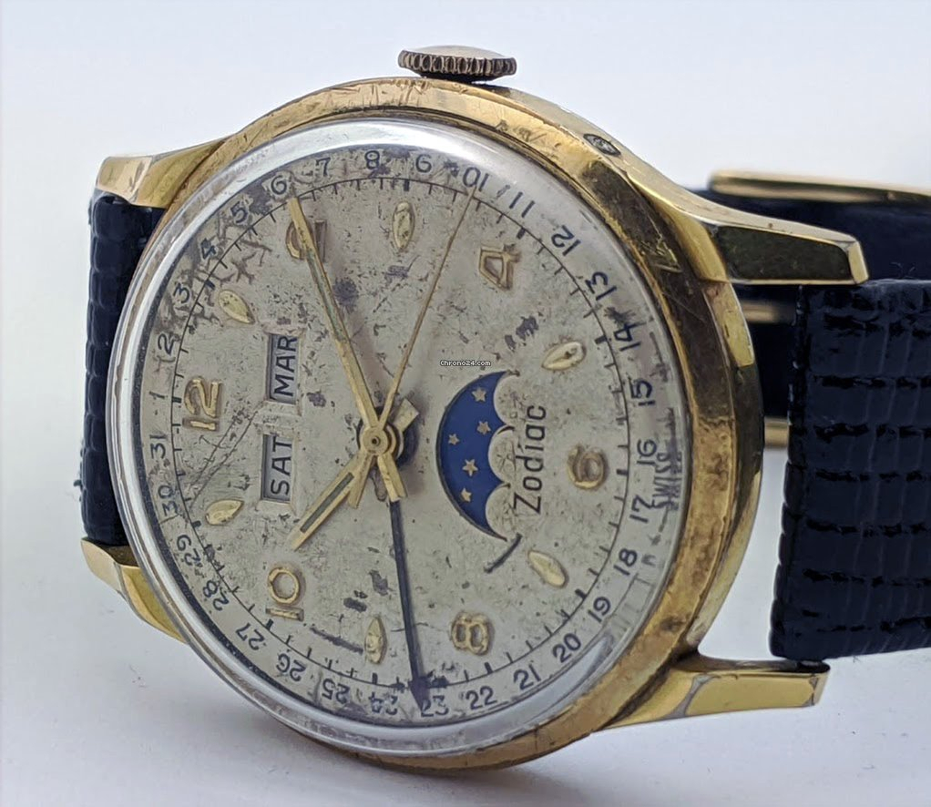 Zodiac Vintage Triple Calendar Moonphase Manual Wind For