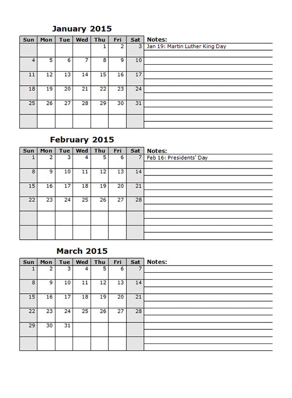 2015 Monthly Calendar Template 12 - Free Printable Templates