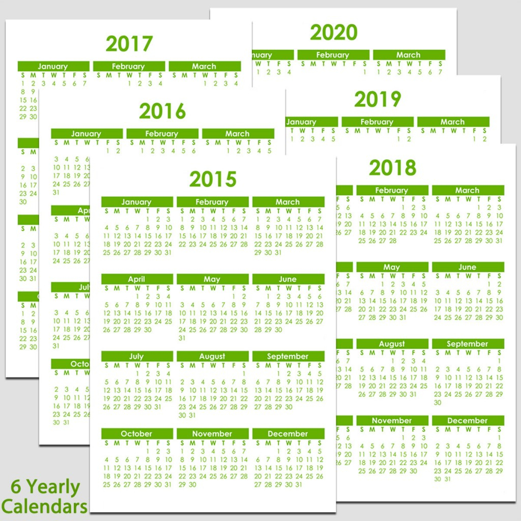 2015 To 2020 Yearly Calendar - 8 1/2&quot; X 11&quot; | Legacy Templates