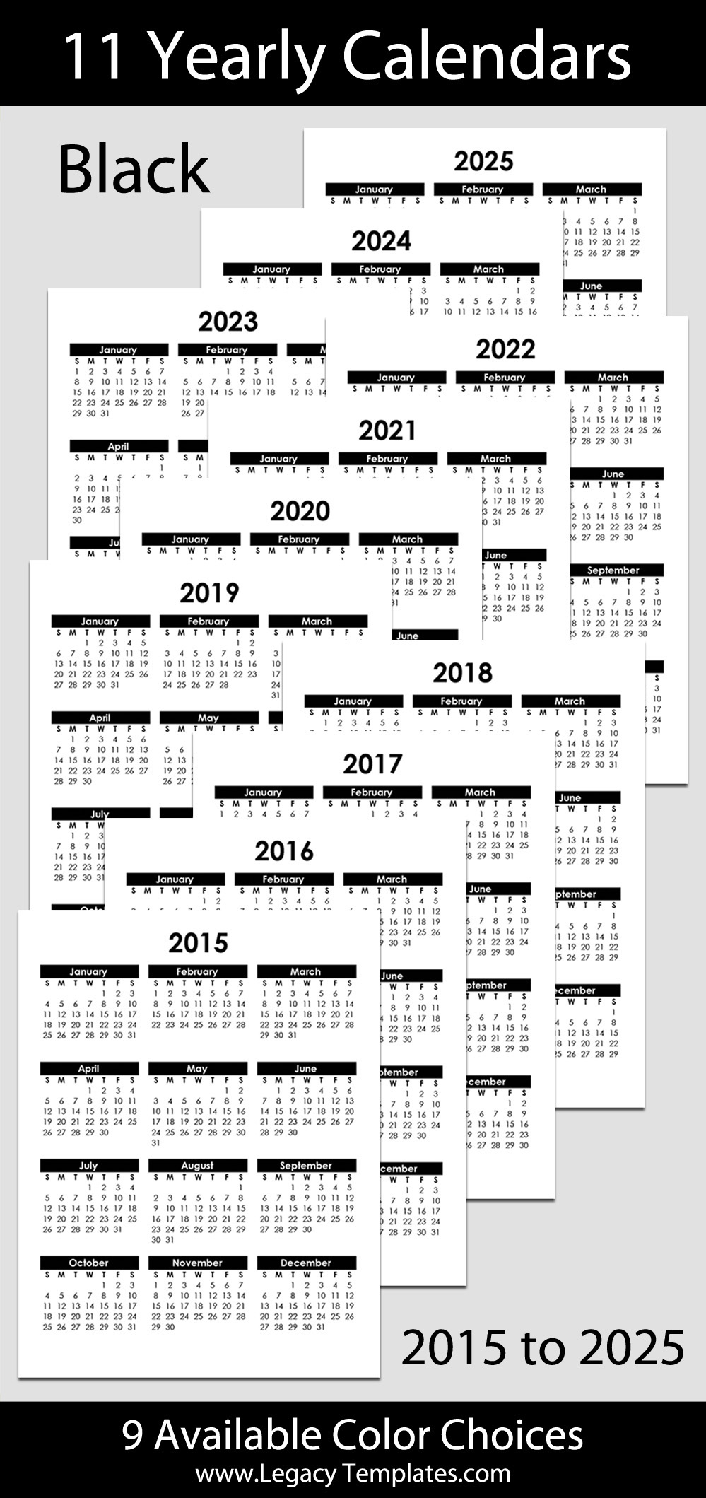 2015 To 2025 Yearly Calendar - 8 1/2&quot; X 11&quot; | Legacy Templates