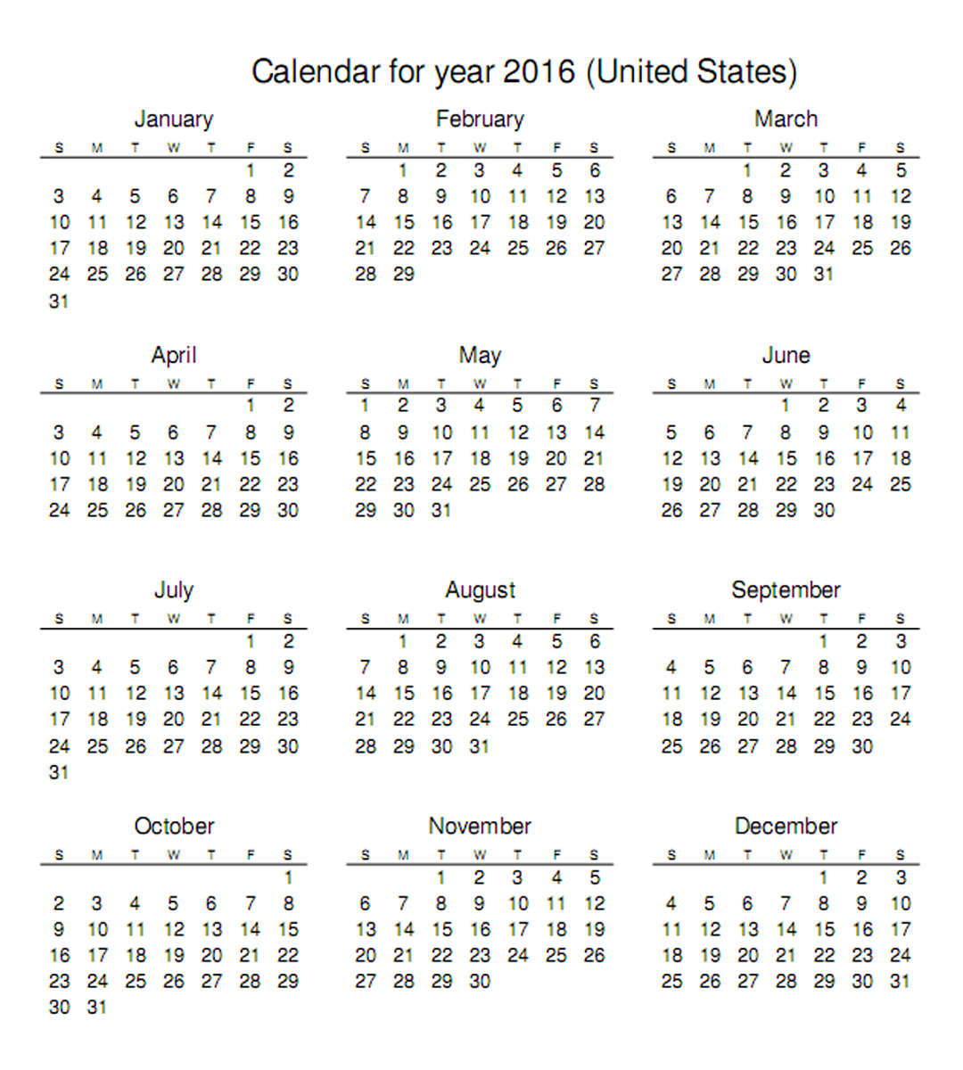 Printable Calendar Year On One Page | Calendar Printables Free Templates