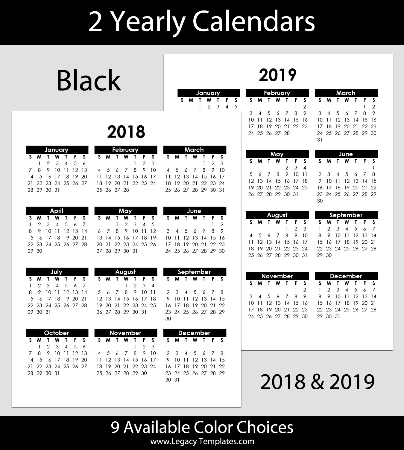 2018 &amp; 2019 Yearly Calendar – 8.5 X 11 | Legacy Templates