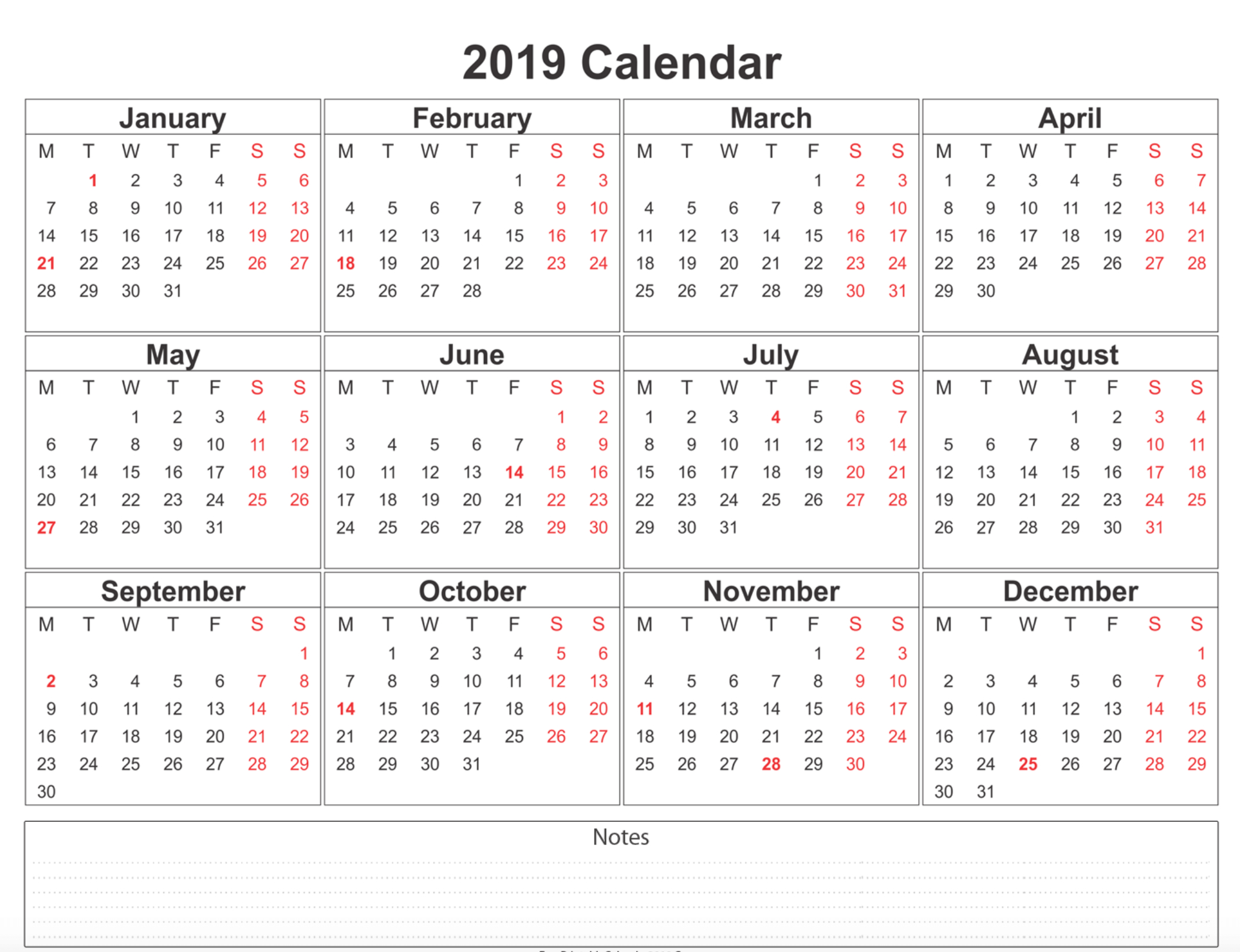 2019 Calendar - Amazonaws