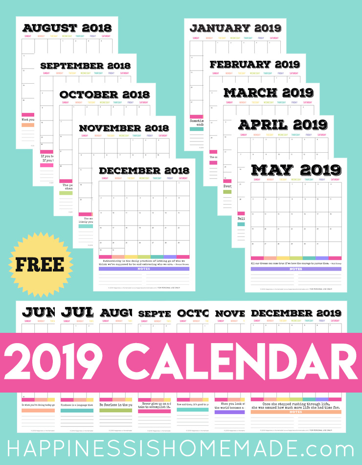 2019 Free Printable Calendar - Printable Monthly Calendar