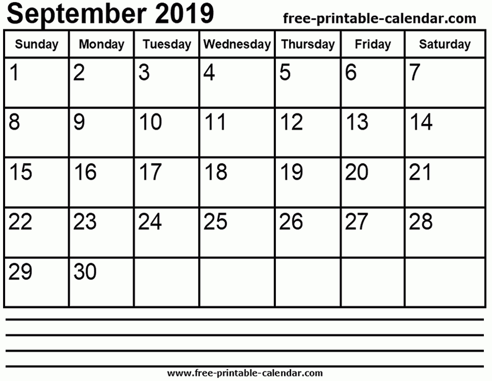 2019 September Calendar Printable | Calendar Template
