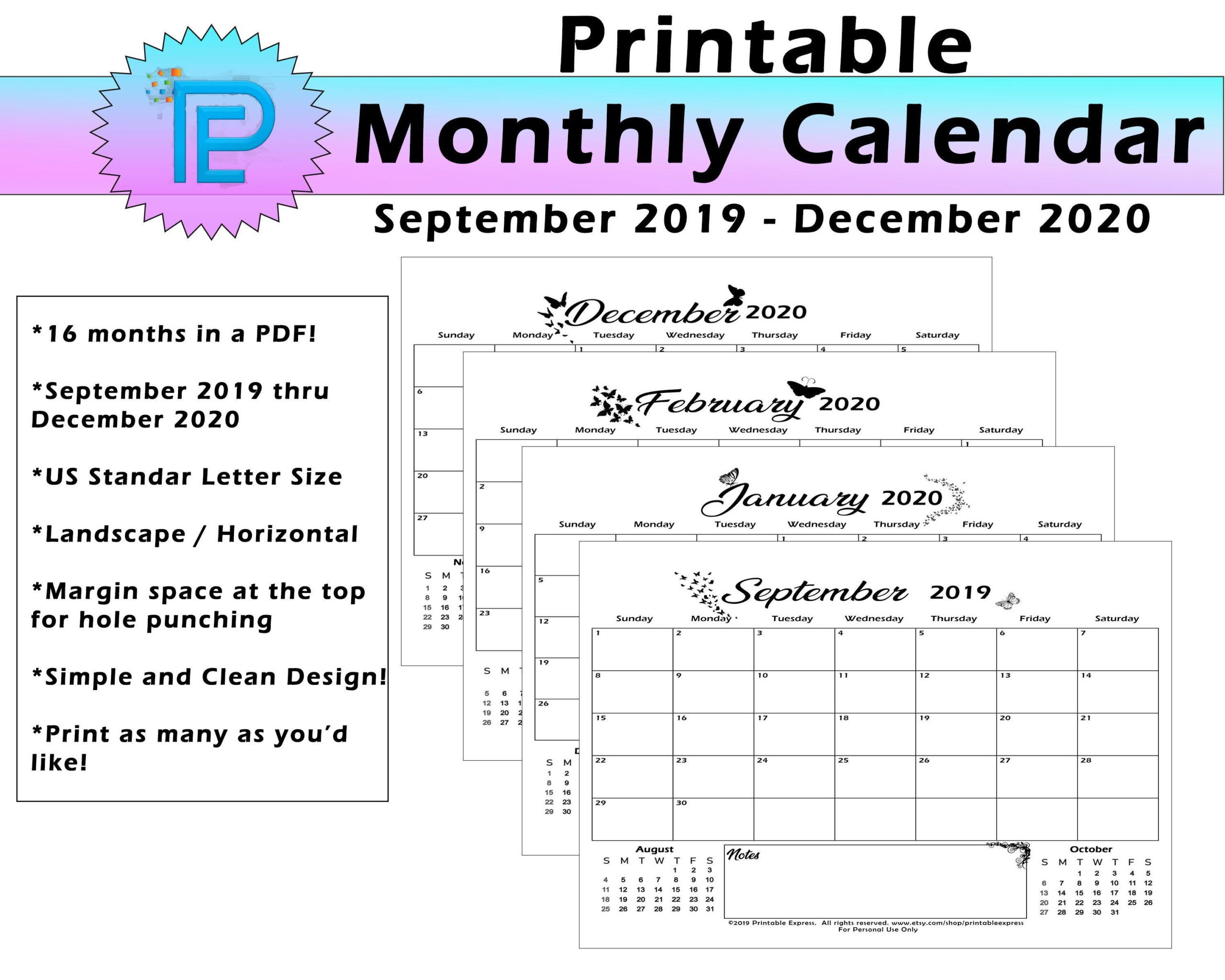 2019 Thru 2020 Printable Monthly And Yearly Calendars