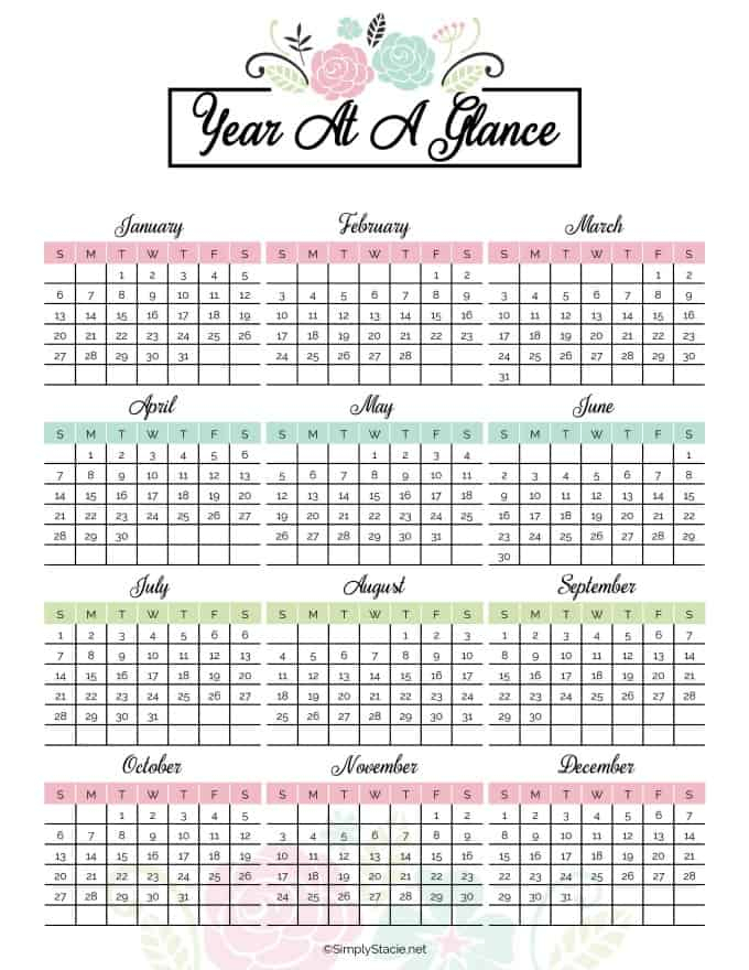 2019 Yearly Calendar Free Printable - Simply Stacie