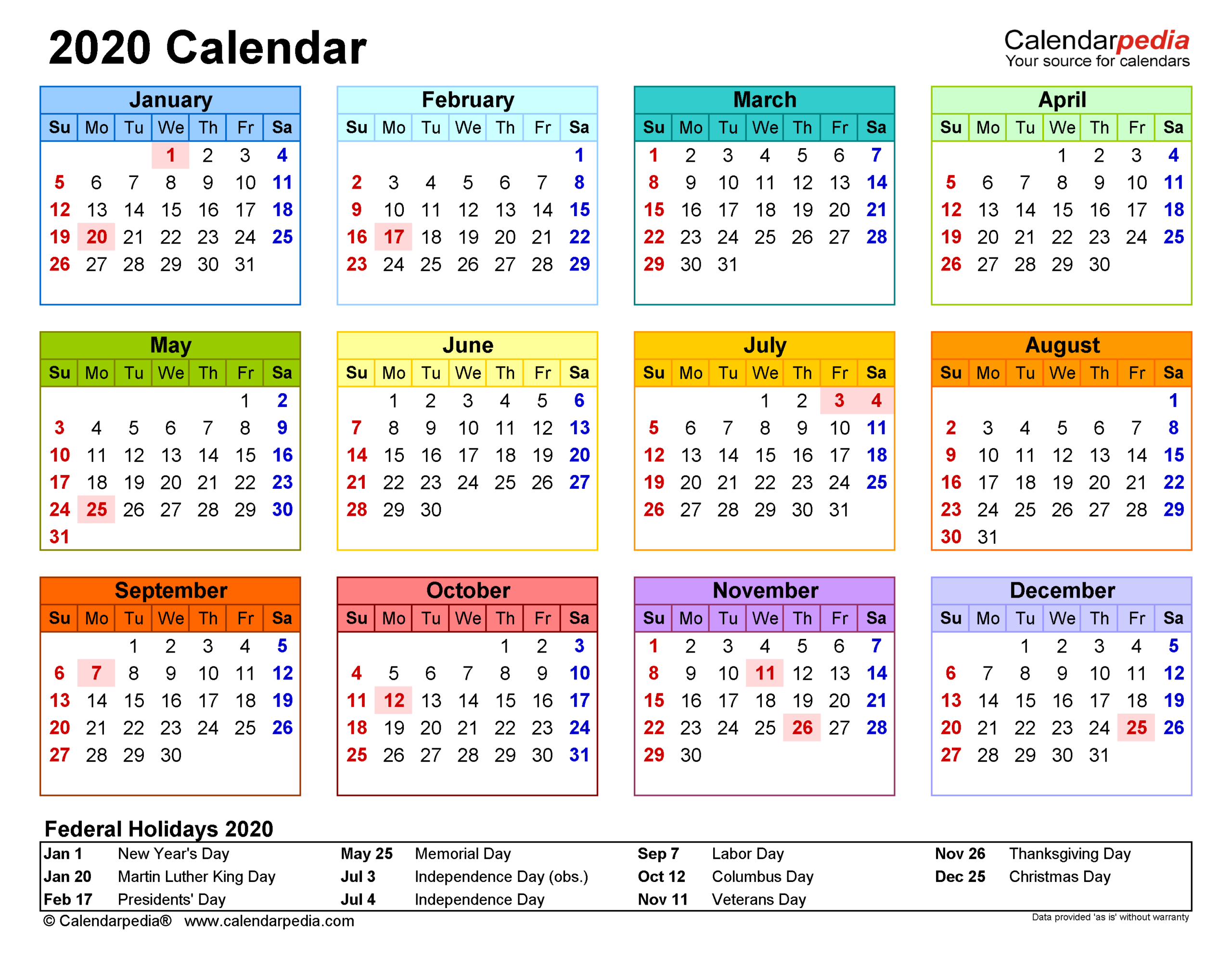 2020 Calendar | Free Printable Microsoft Word Templates