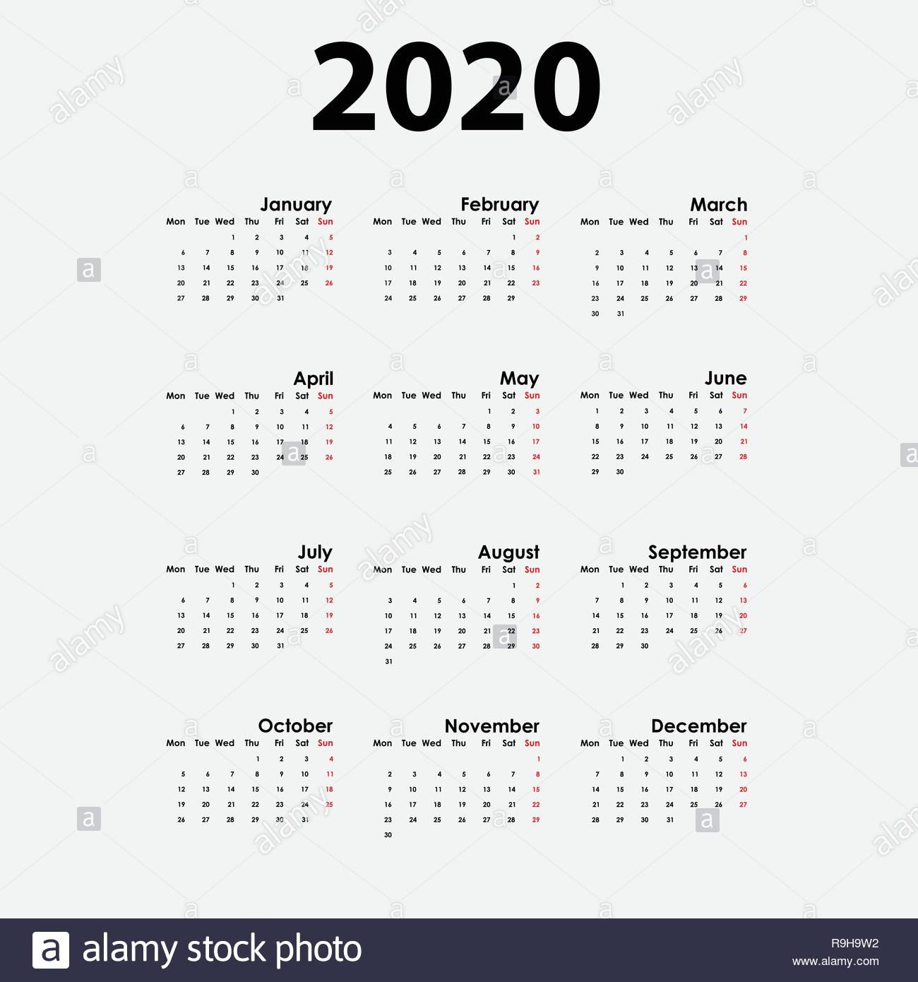 2020 Calendar Template.calendar 2020 Set Of 12 Months