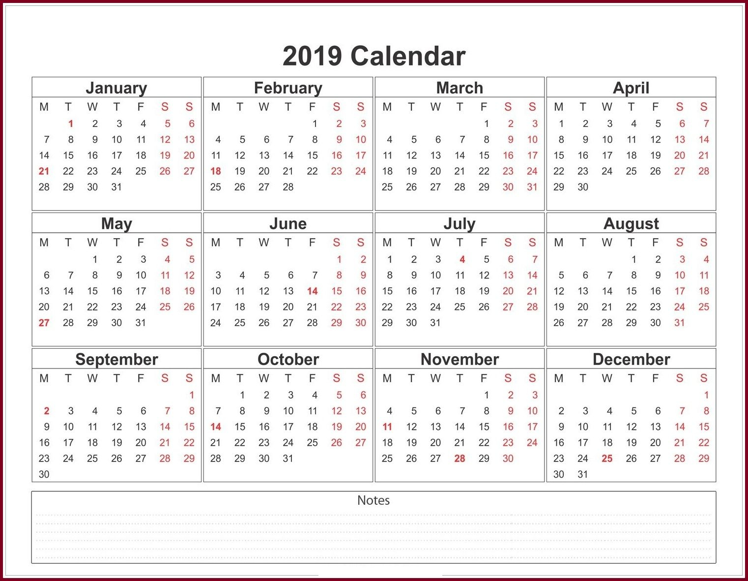 2020 Calendar Template Pdf, Excel, Word Download