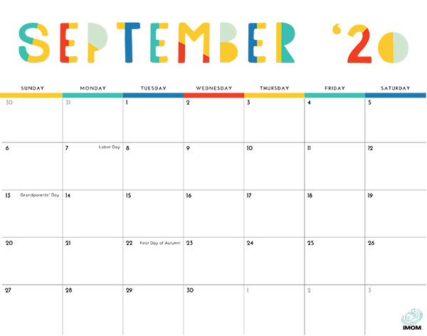 2020 Colorful Printable Calendar For Moms - Imom