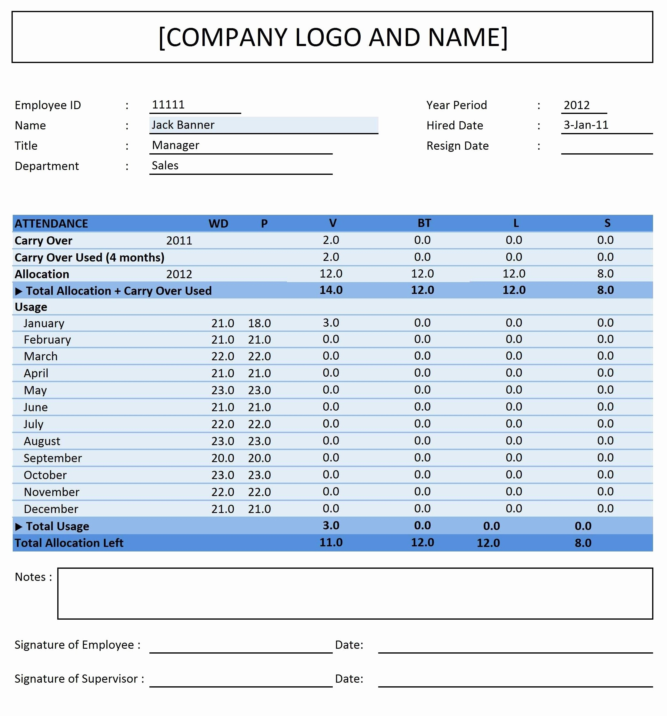 2020 Employee Vacation Planner Template | Calendar