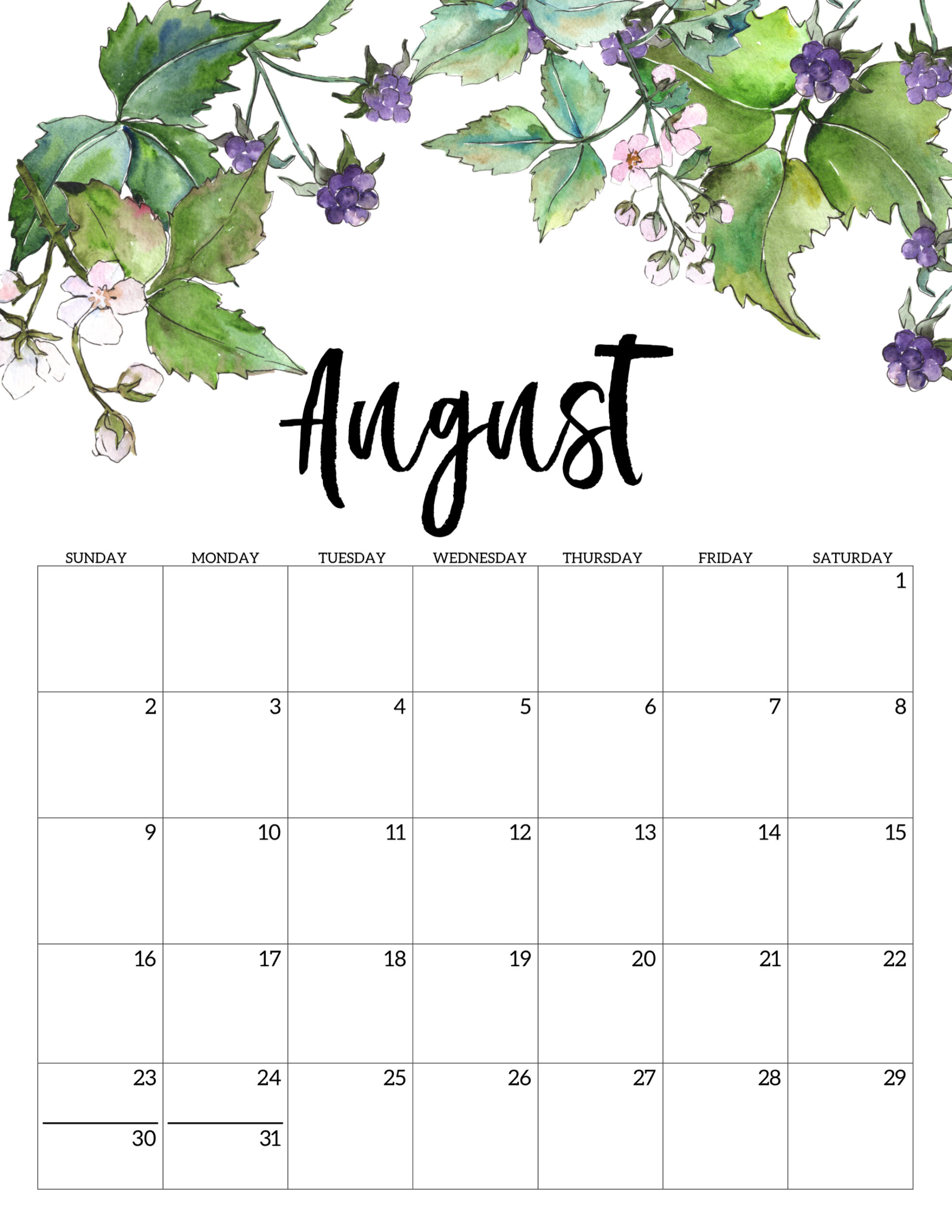 2020 Free Printable Calendar - Floral | Paper Trail Design